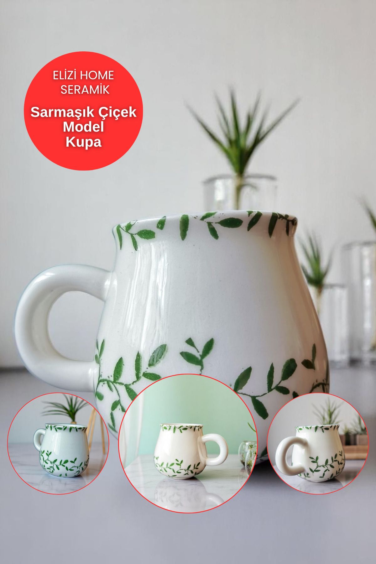 REAY HOME El Yapımı Seramik Çiçekli Sarmaşık Model Model Mug Kupa Fincan | Mug Fincan Kupa Kahve Kupası