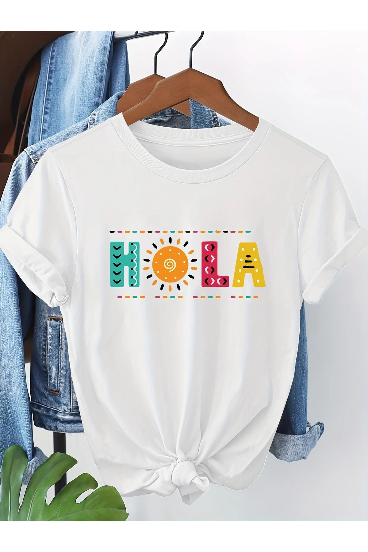 PALPİTO Kadın Beyaz Hola Baskılı Oversize T-Shirt