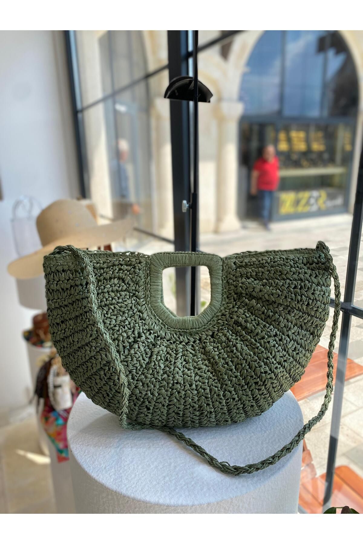 ZeynepKeskinDesign Kadın Hasır Çanta, Örgü Çanta, Plaj Çantası, Kadın Omuz Çantası