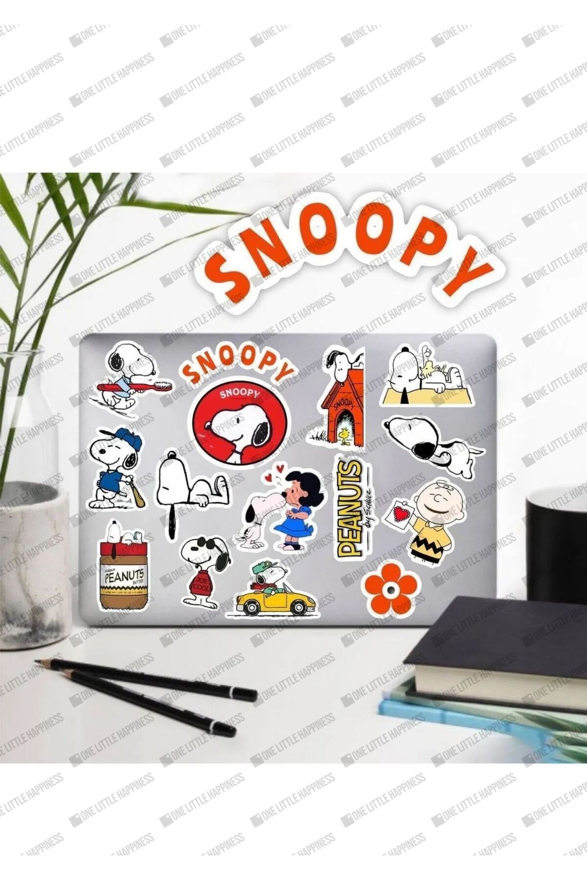 One Little Happiness Snoopy Peanuts Laptop Notebook Telefon Kılıfı Sticker Paketi