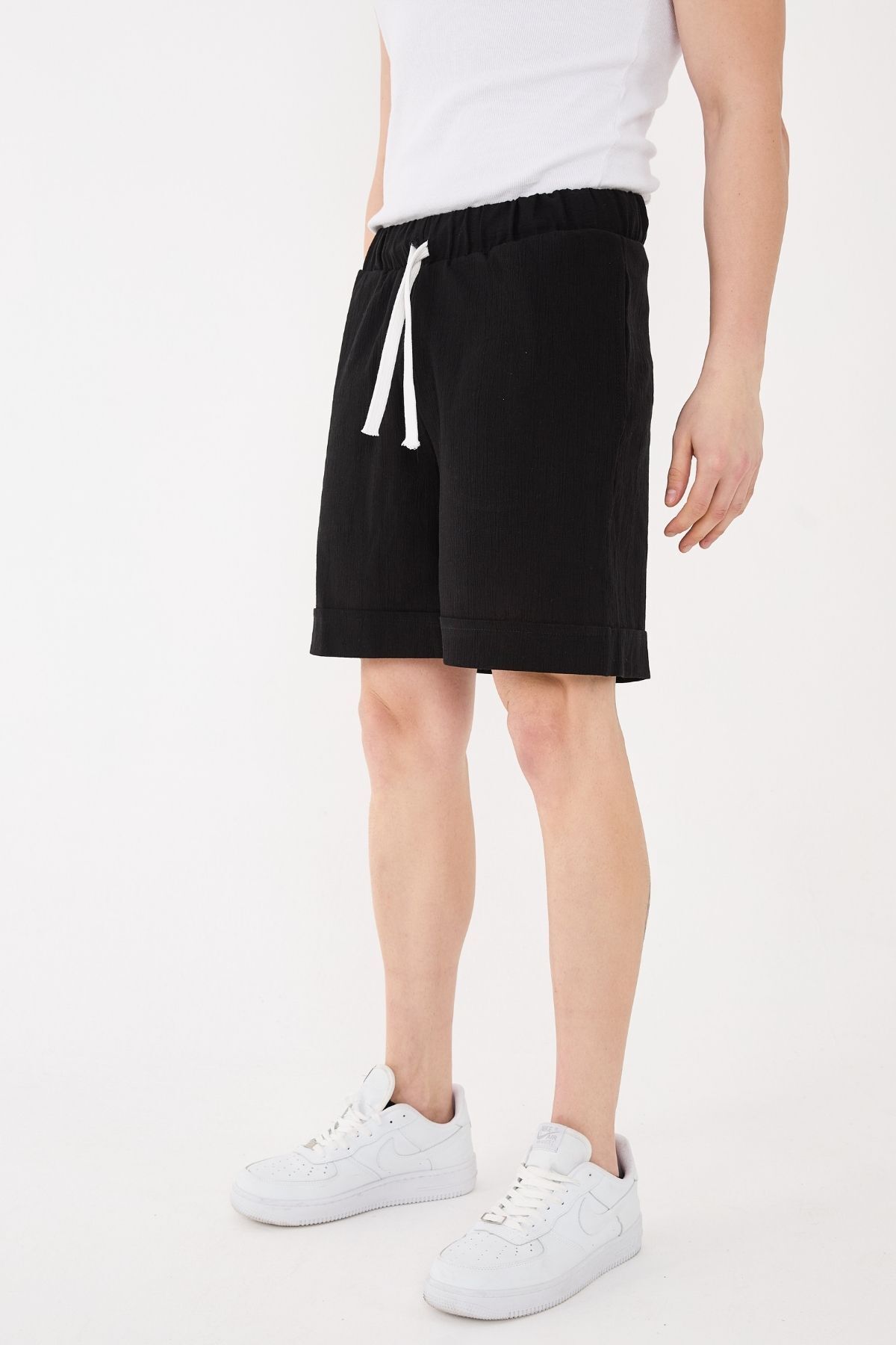 RELAXL %100 Pamuk Şile Bezi Relaxed Fit Unisex Kısa Siyah Şort