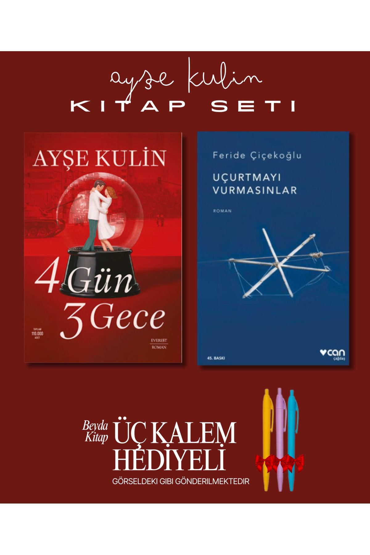 Everest Yayınları 4 Gün 3 Gece - Uçurtmayı Vurmasınlar - Ayşe Kulin - Kitap Seti - Üç Kalem Hediyeli