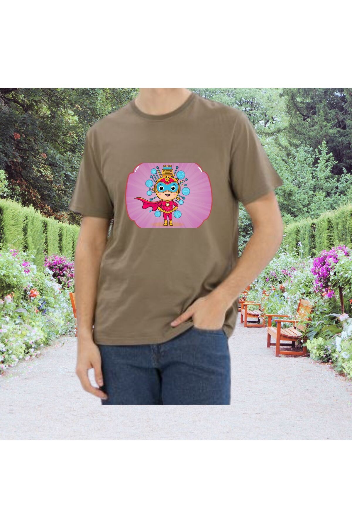 Mi&Mu Store Süprem Unisex T-Shirt Bisiklet Yaka Süper Güç Baskılı Regular Pamuk Basic T-Shirt