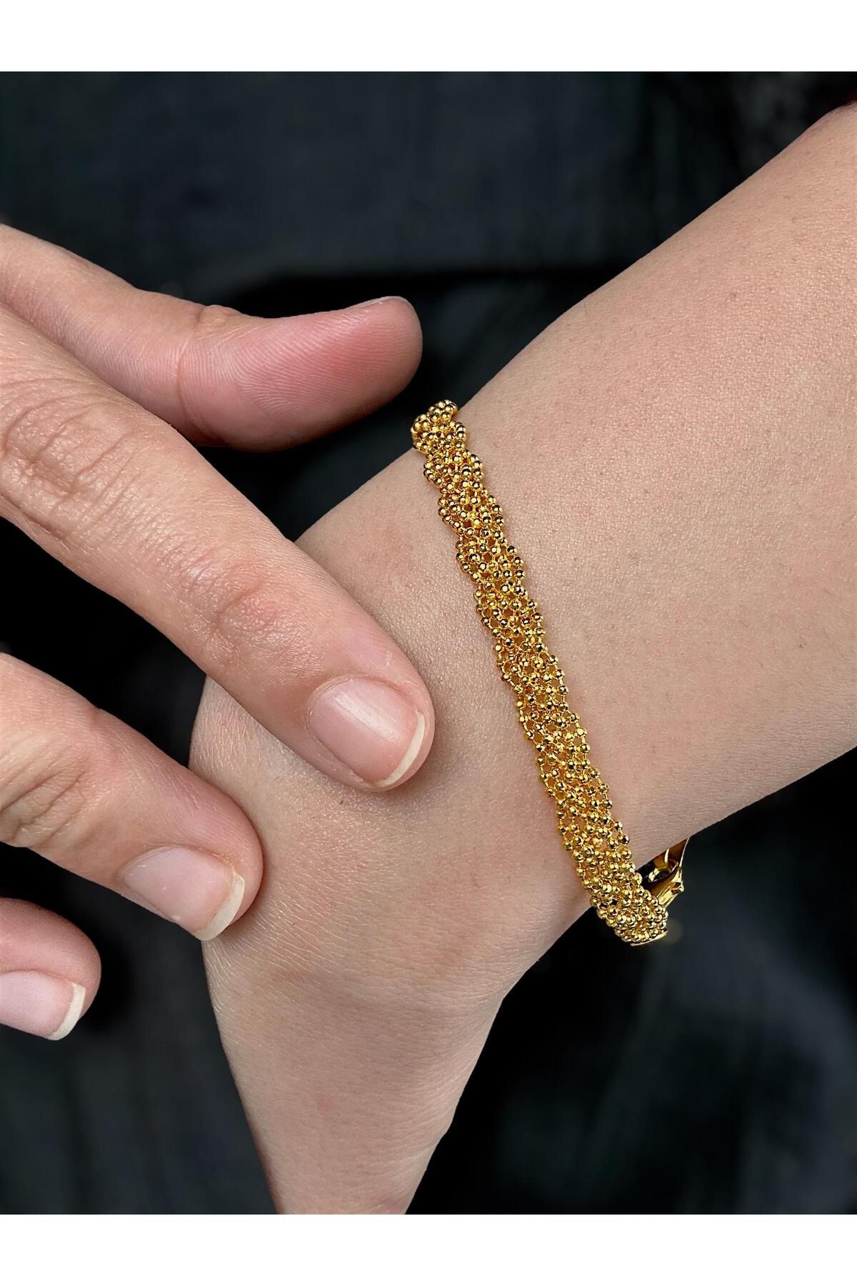 NEW'ORO JEWELRY 22 Ayar Altın Dokulu Top Model Kadın Bileklik