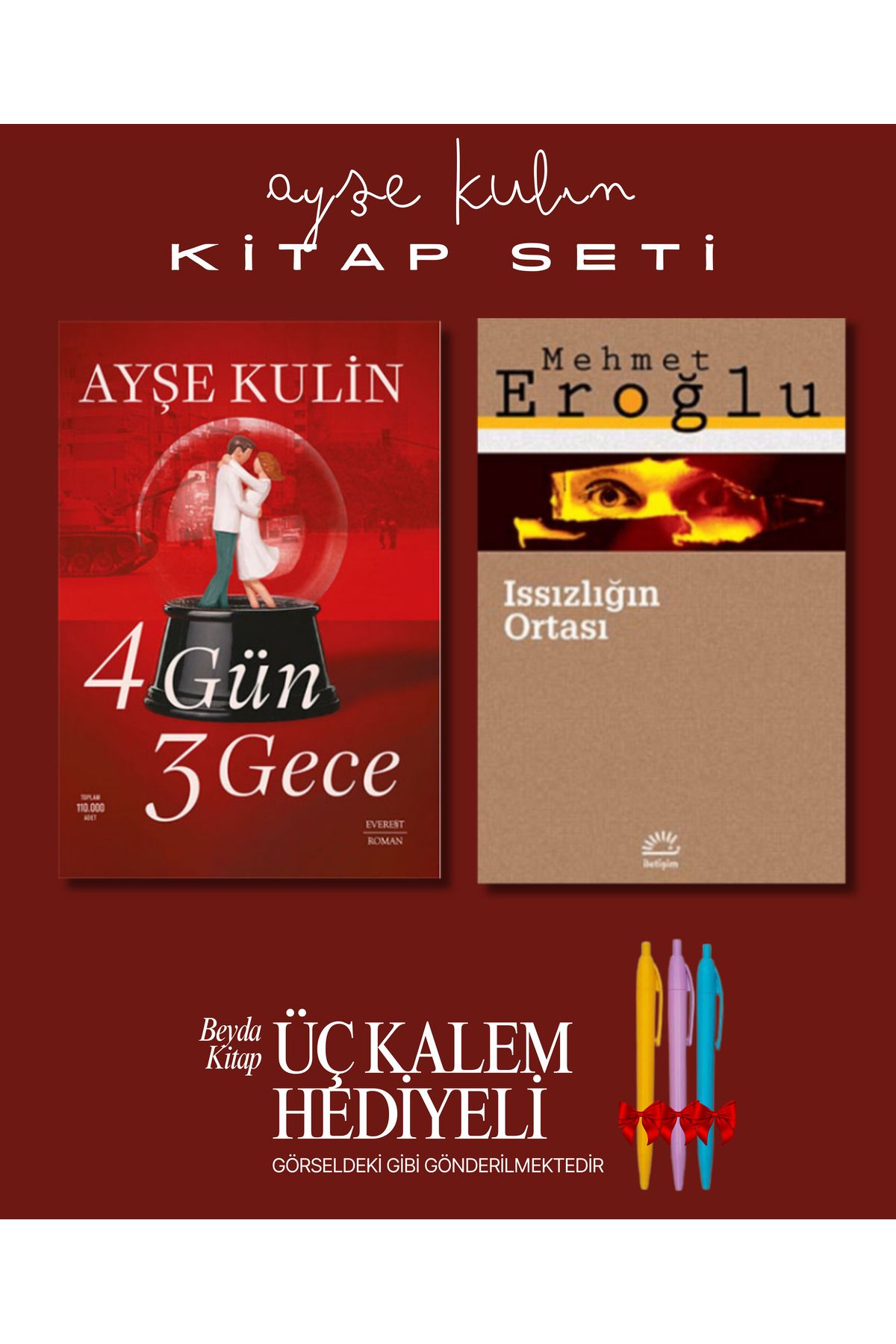 Everest Yayınları 4 Gün 3 Gece - Issızlığın Ortası - Ayşe Kulin - Kitap Seti - Üç Kalem Hediyeli