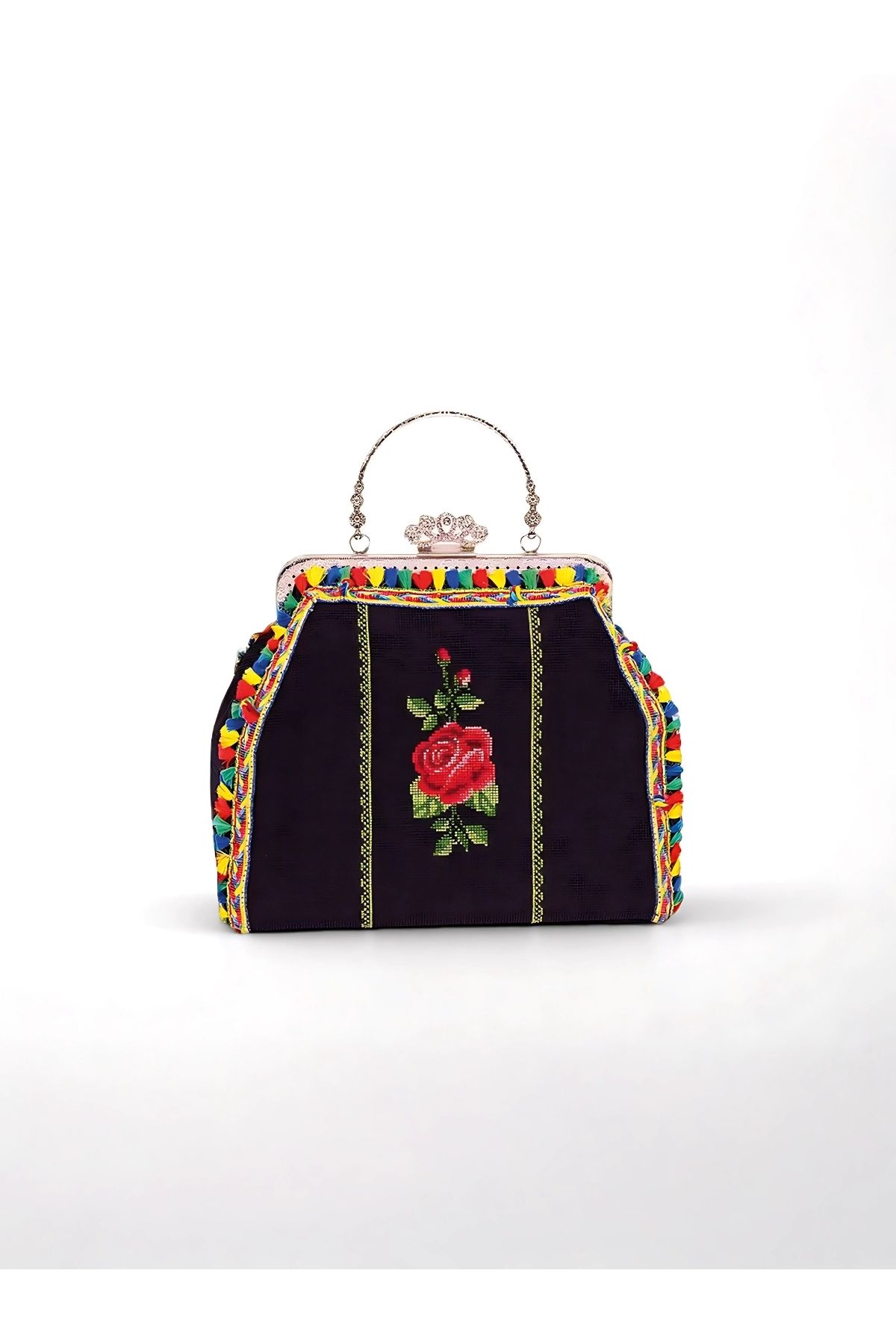 Seher Ayral Simay – Siyah Üstüne Renkli İşleme Vintage Çanta