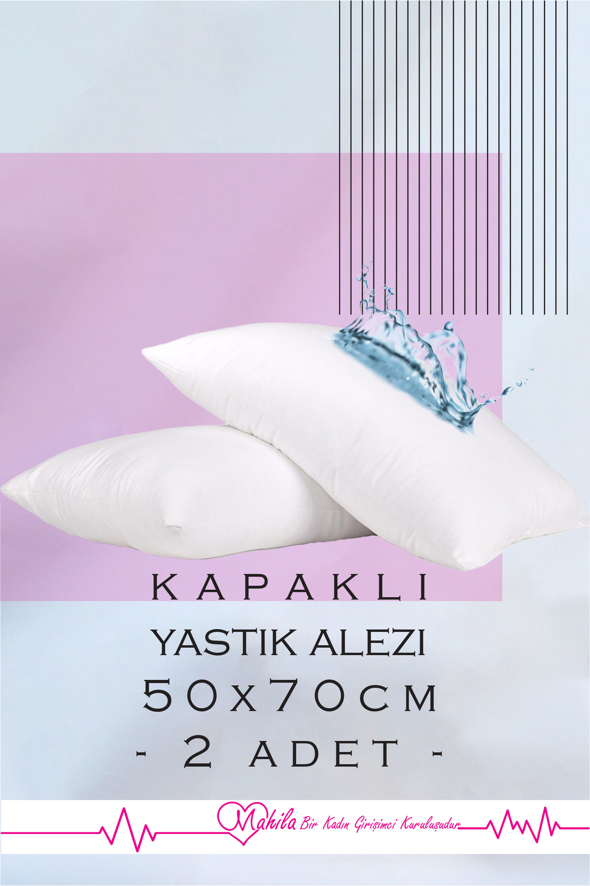 Mahila 2 Adet 50x70 Yastık Alezi, Sıvı Geçirmez Yastık Alezi, Kapaklı Yastık Alezi, Yastık Koruyucu
