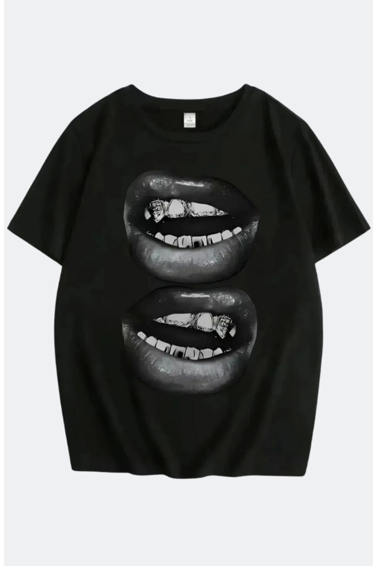 1blood Two Lips Baskı Detaylı Oversize Unisex Kısa Kol TShirt