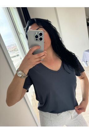 NİSSHABUTİK Füme V yaka t-shirt