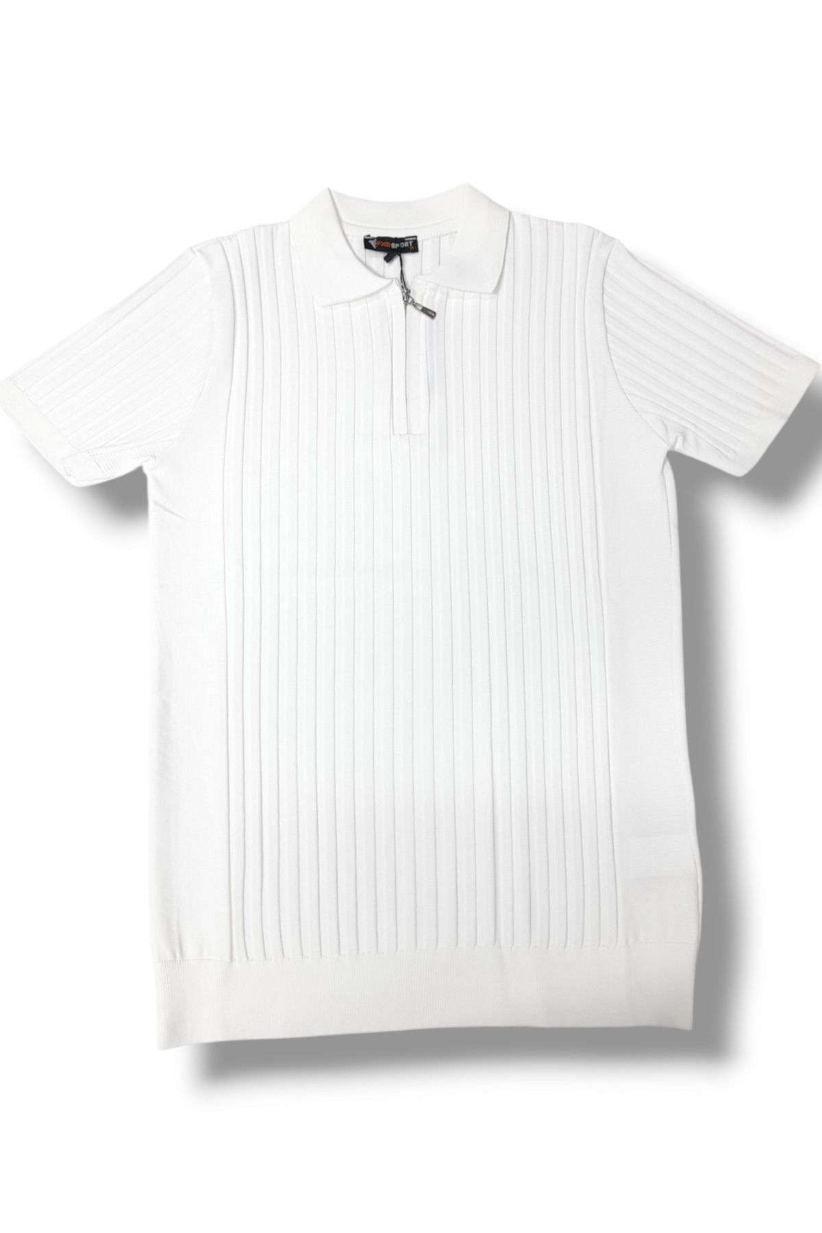 FXDSPORTLİNE Erkek Triko Yazlık Polo Yaka Fermuarlı Likralı Kısa Kol Tişört T-shirt