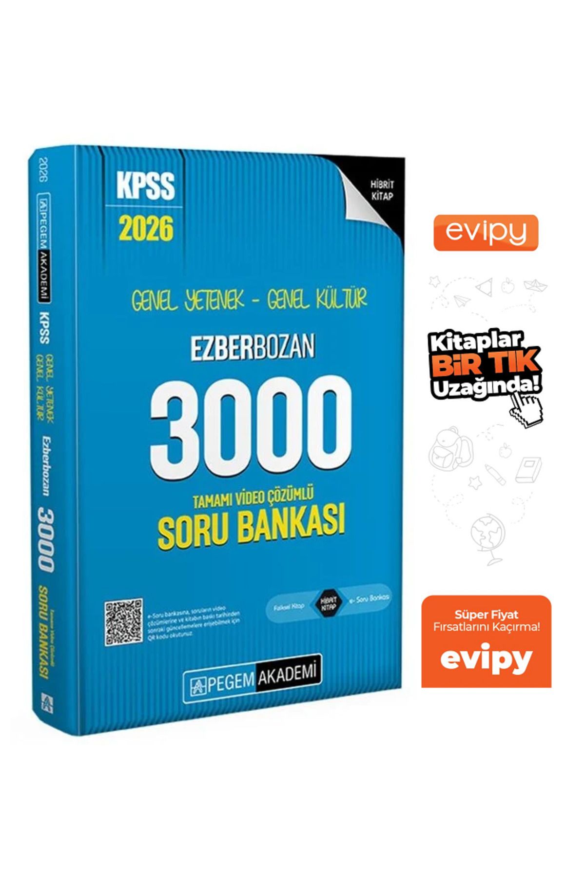 Pegem Akademi Yayıncılık 2026 KPSS Genel Yetenek Genel Kültür EZBERBOZAN 3000 Soru Bankası Tek Kitap Ayraç Hediyeli