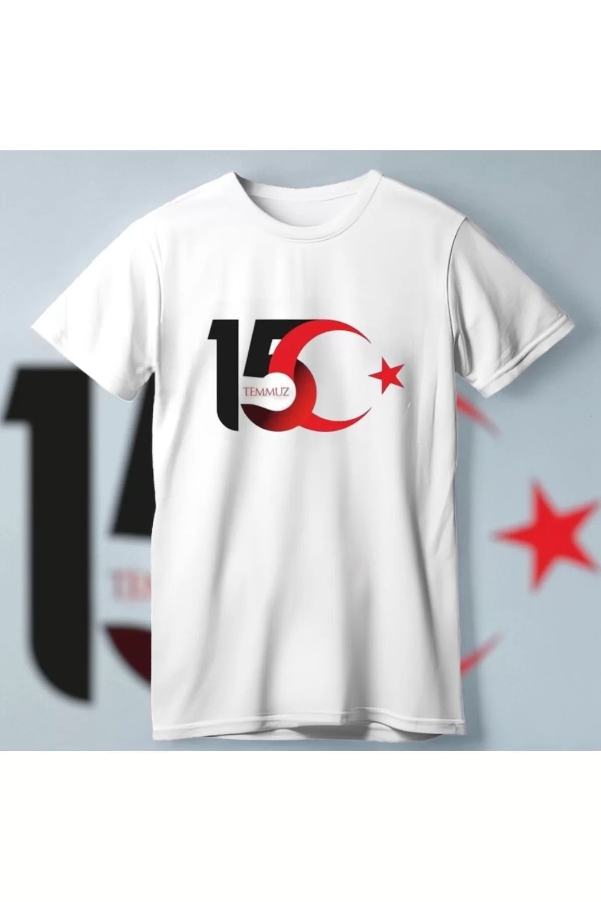 Robahood 15 Temmuza Özel Tasarım Ay Yıldız Baskılı T-shirt - Beyaz