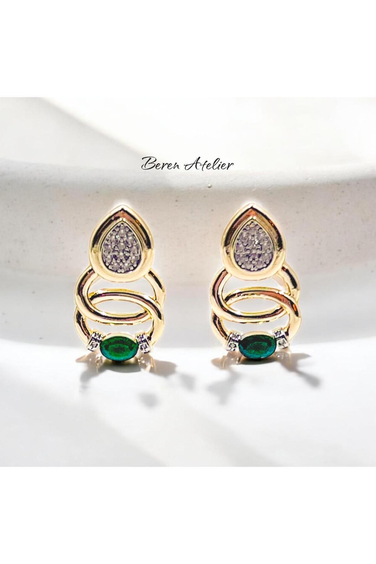 ATELİER BEREN Royal Grace Earrings - Zümrüt Taşlı Tasarım Küpe