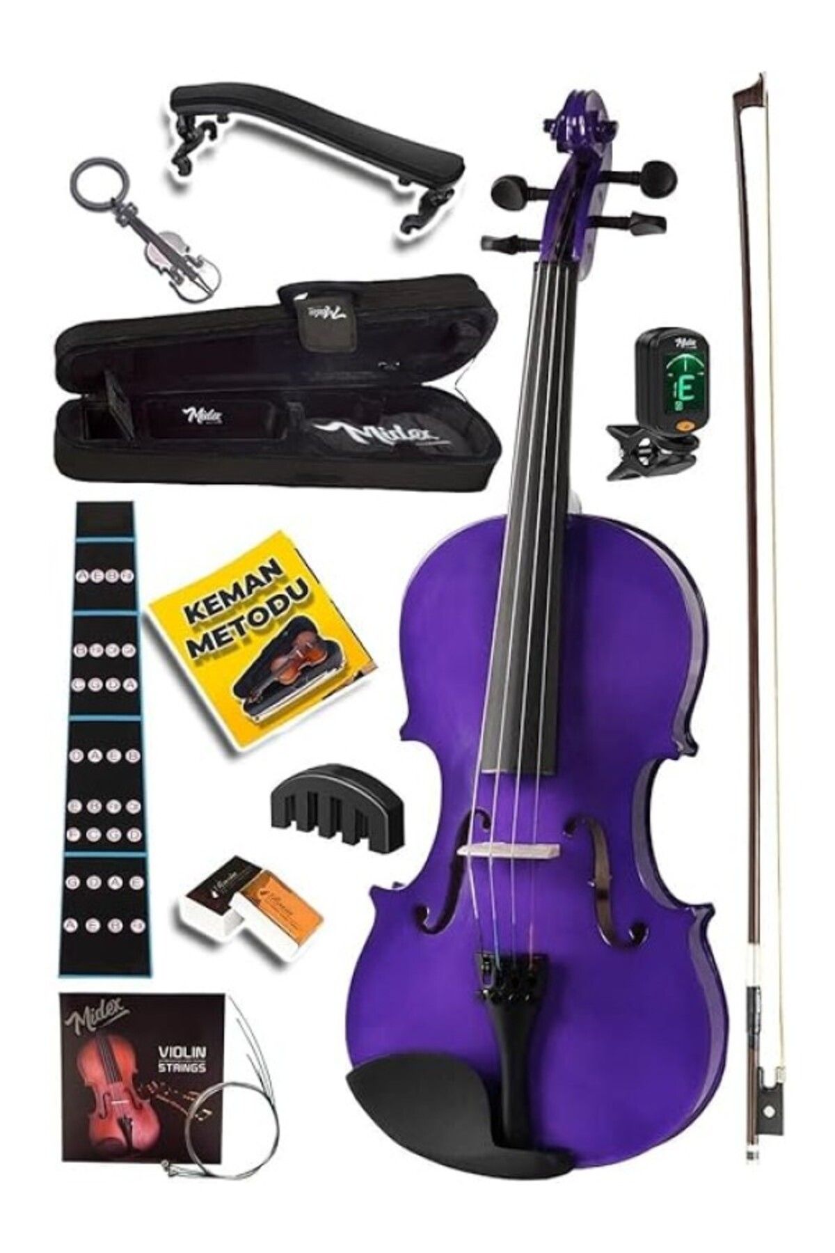 ShopZum Hga44Pu-Pak Mor 4/4 Tam Boy Keman Seti (Yastık Tuner Susturucu Çanta Yay Reçine Yedek Tel Metod)