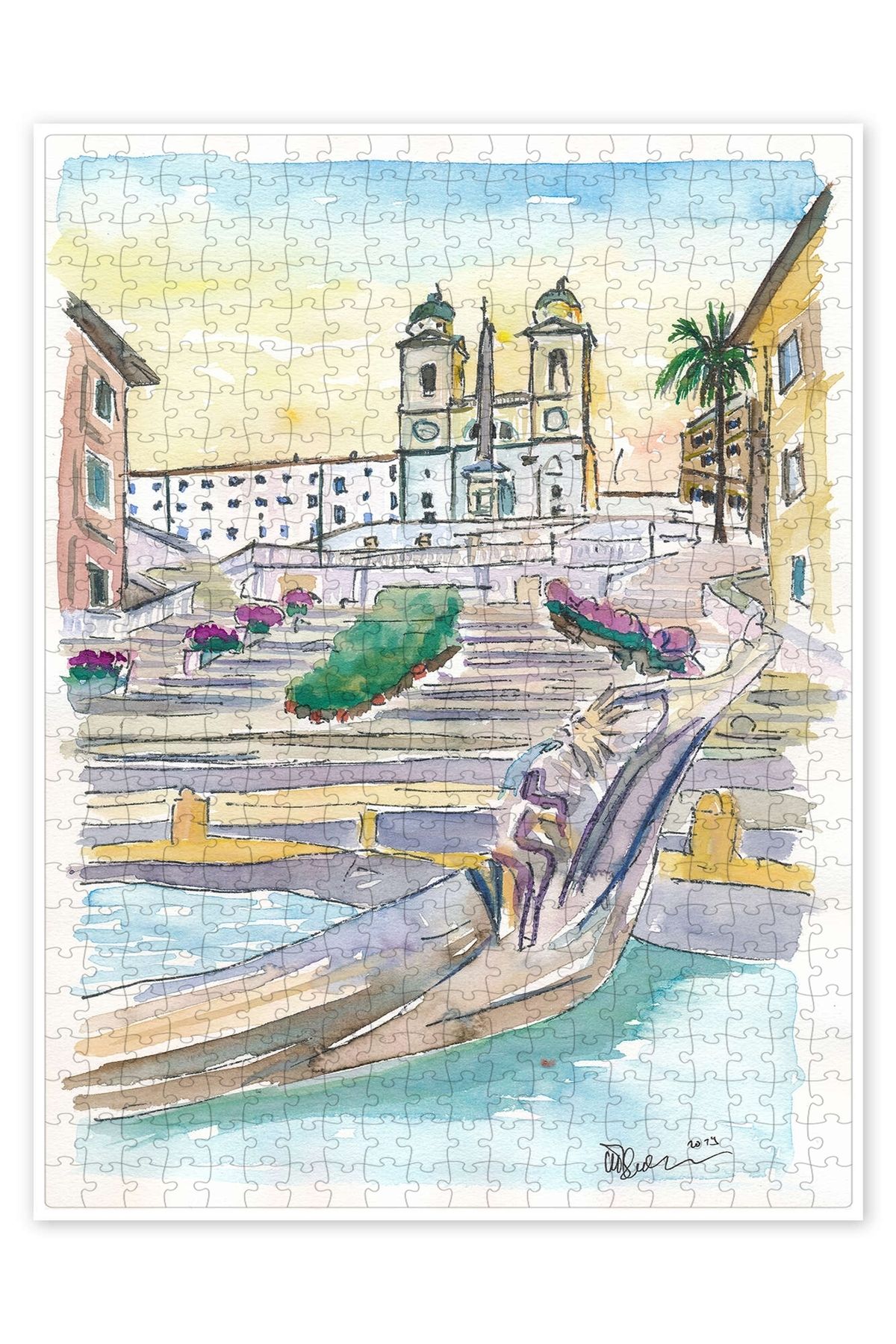 Jeronkarji Piazza Spagna, Roma 500 Parça Puzzle Yapboz Şehir Manzara Temalı Hobilik