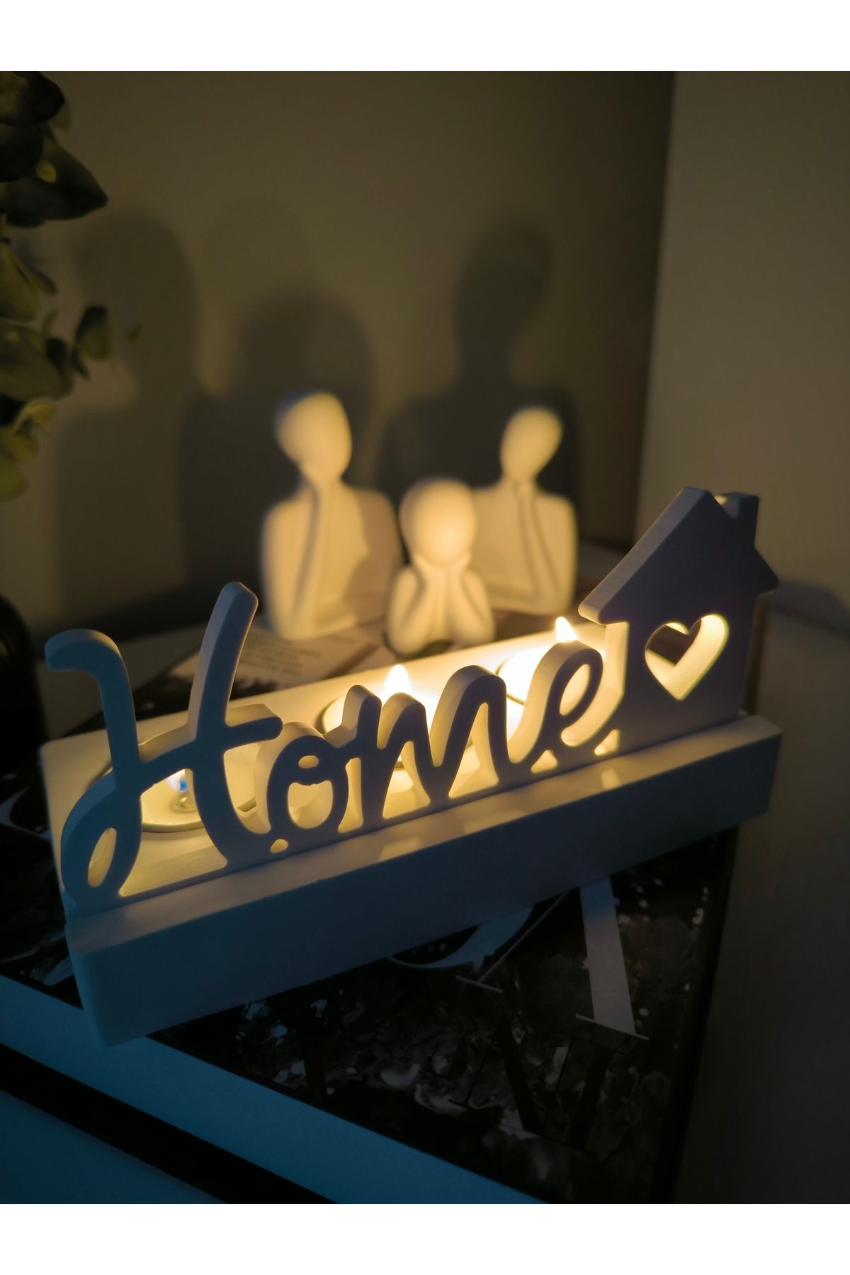 Home Mumluk, 3'lü Beton Aile seti ( 3 tealight mum dahil)