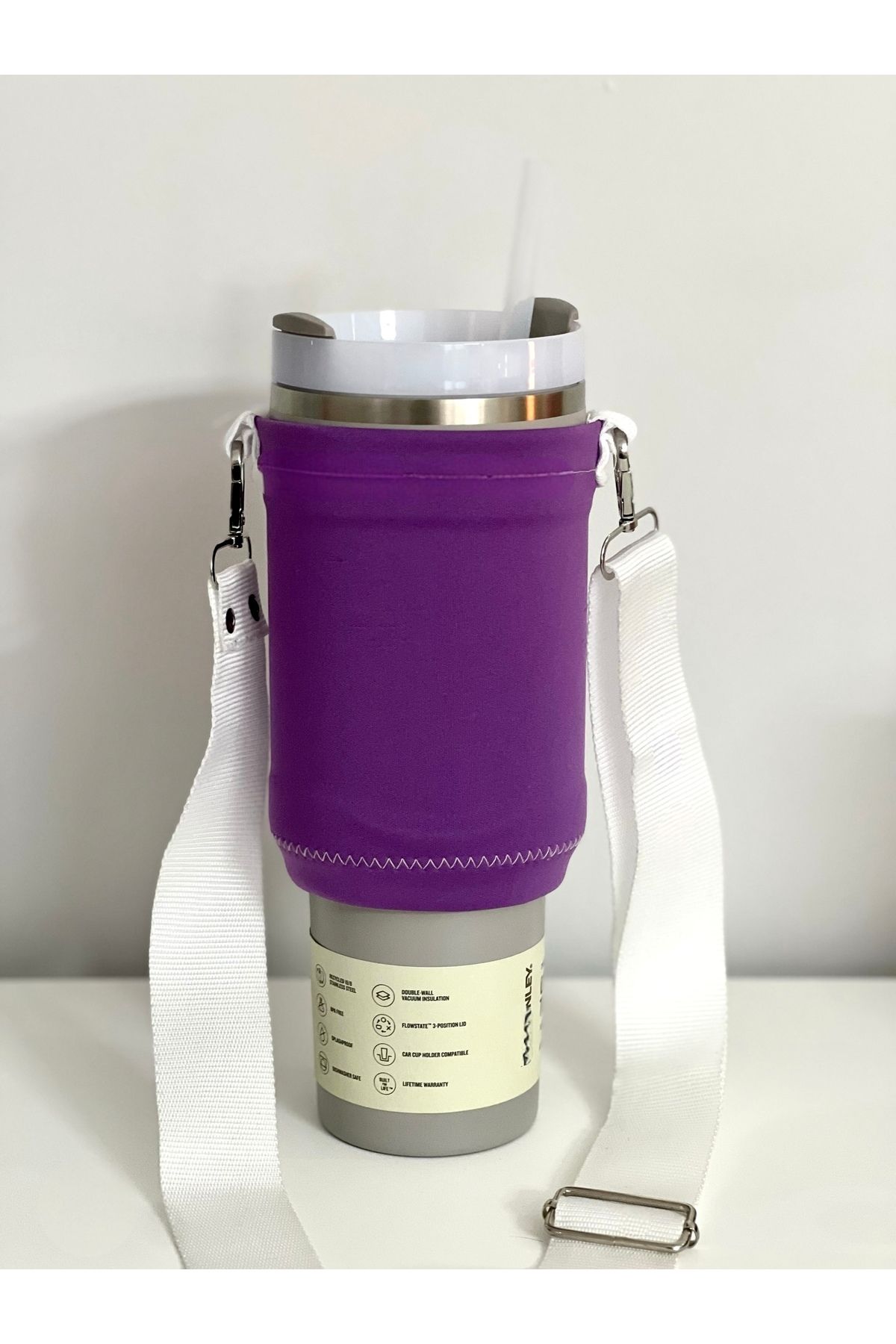 JACA Quencher Pipetli 1.18 Lt Termos Uyumlu Omuz Askılı Kilif Çanta Ve Beyaz Omuz Askisi Aksesuar