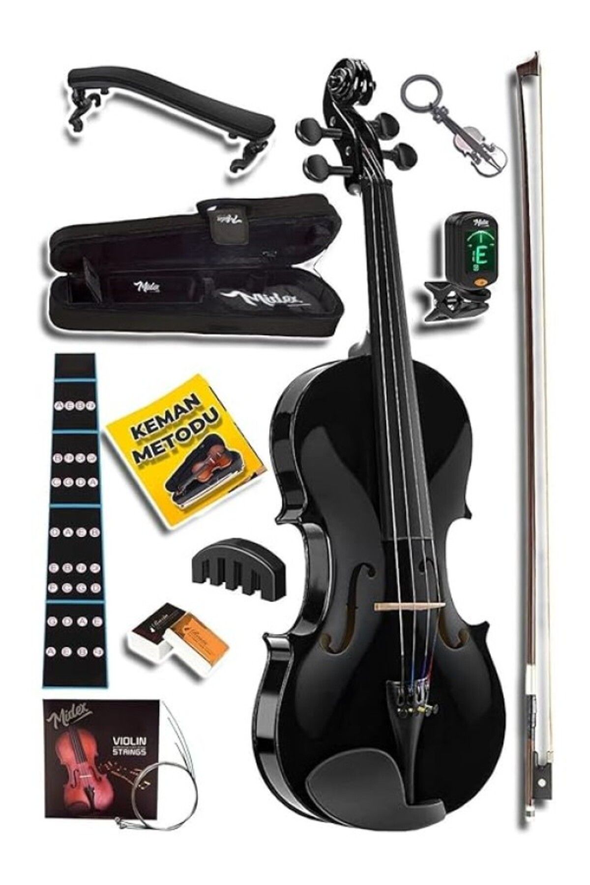ShopZum Hga44Bk-Pak Full Siyah Set Keman 4/4 (Yastık Tuner Susturucu Yedek Tel Reçine Çanta Yay)