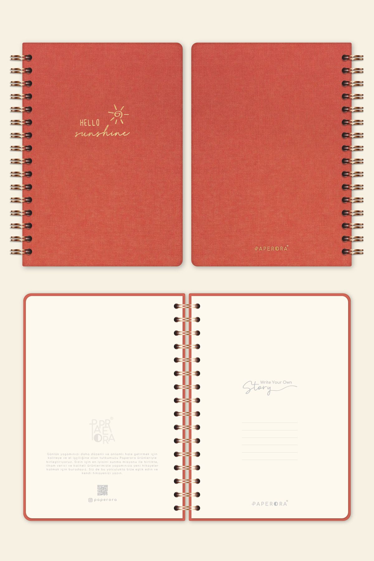 PAPERORA-A5 Linen Plain No Line Spiral Notepad - Hard Cover, Undated 6