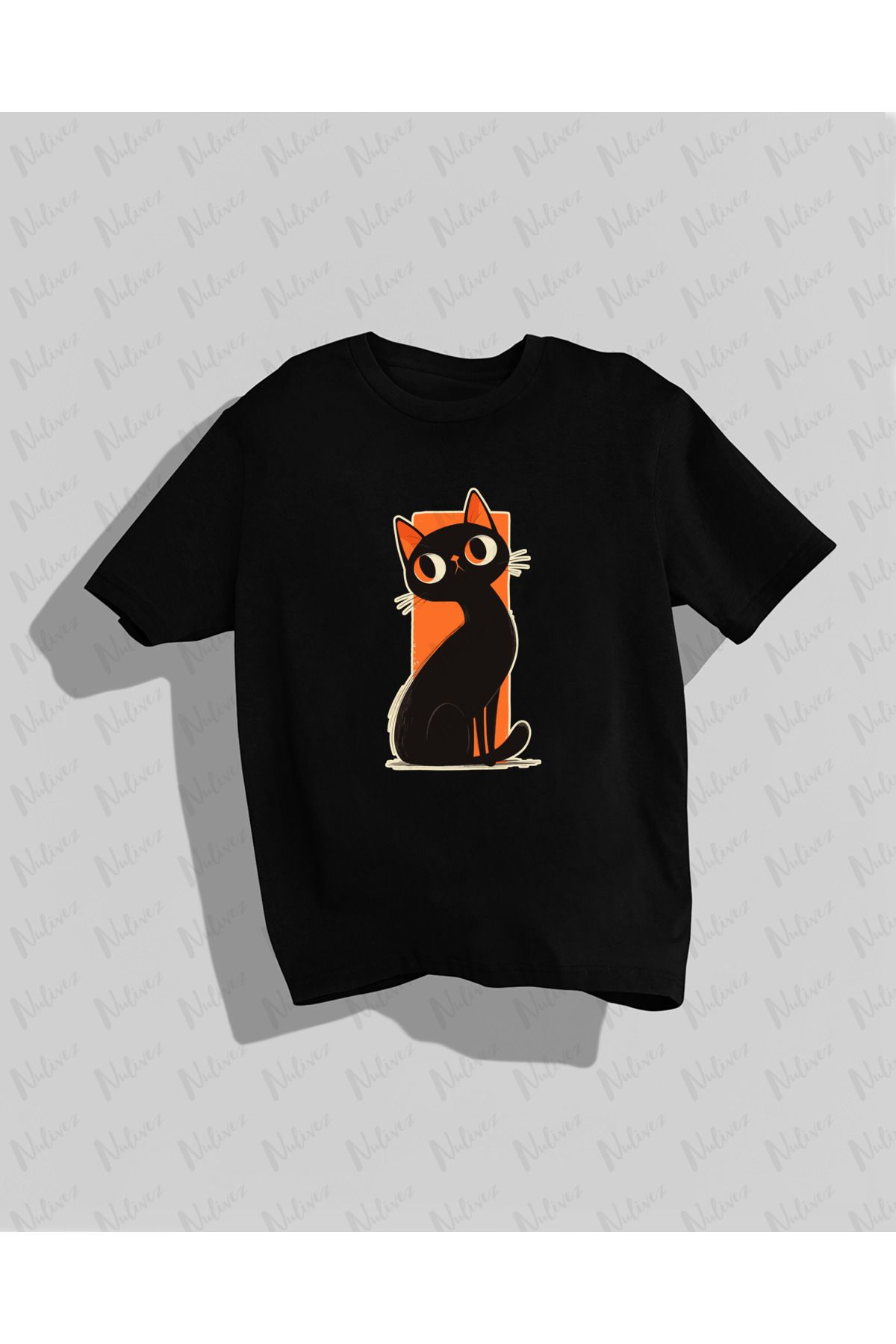 Nulivez Kedi Baskılı Yüksek Kalite Kompakt Oversize Kadın T-Shirt