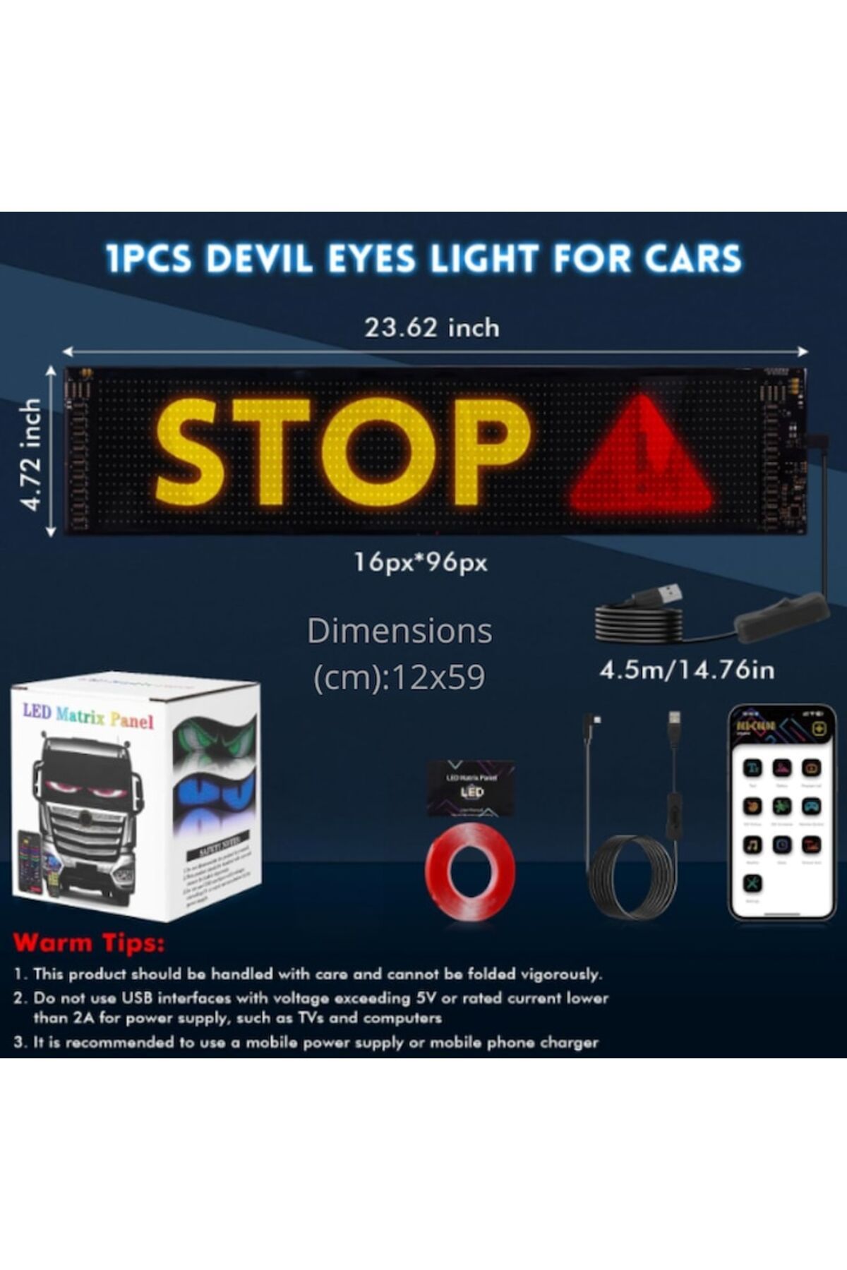 OEM Partner-KASEVY Devils Eye Smart LED Display Panel, Flexible Screen Bluetooth App Control 12 3