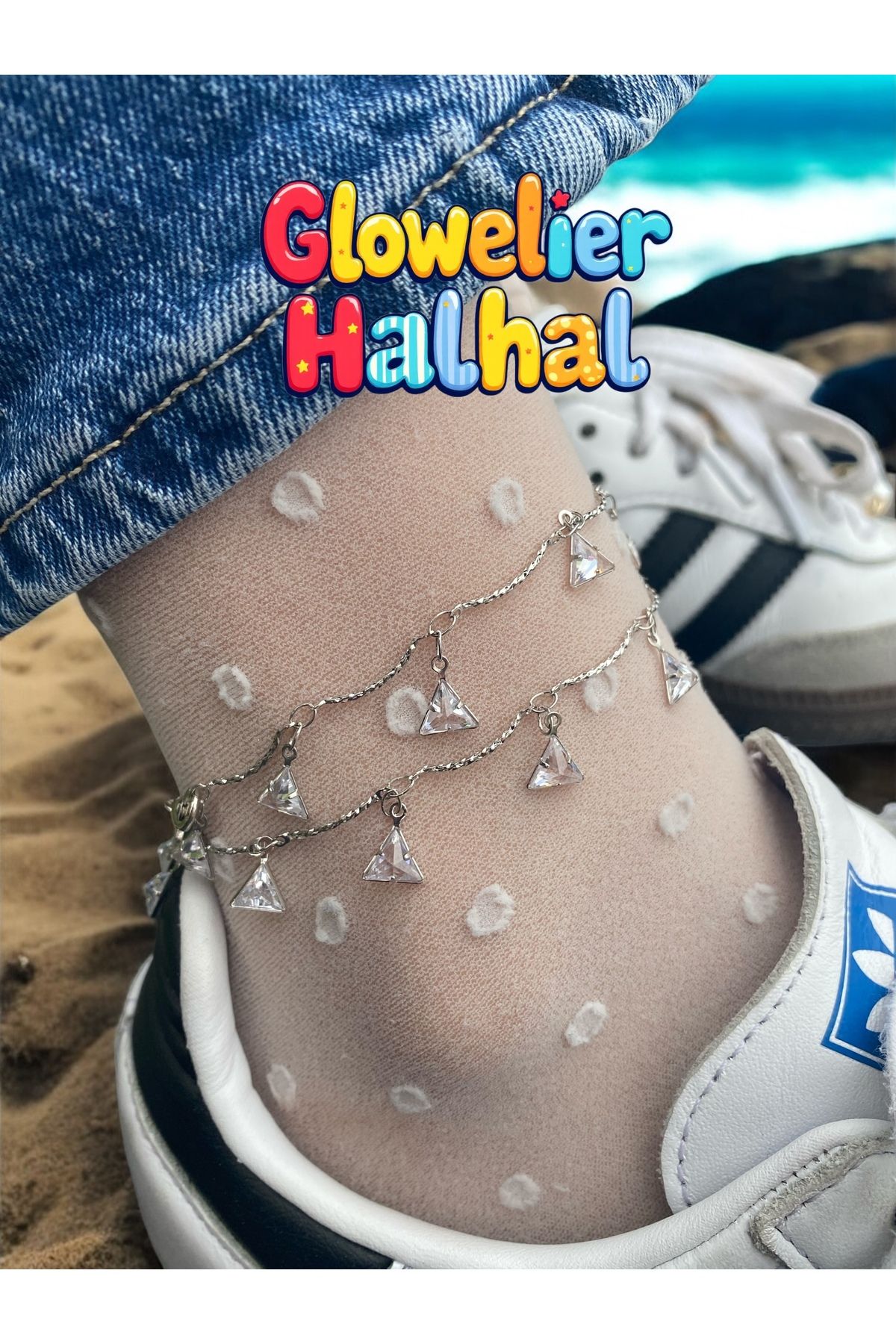 Glowelier Pırıltı Üçgen Halhal | Çelik