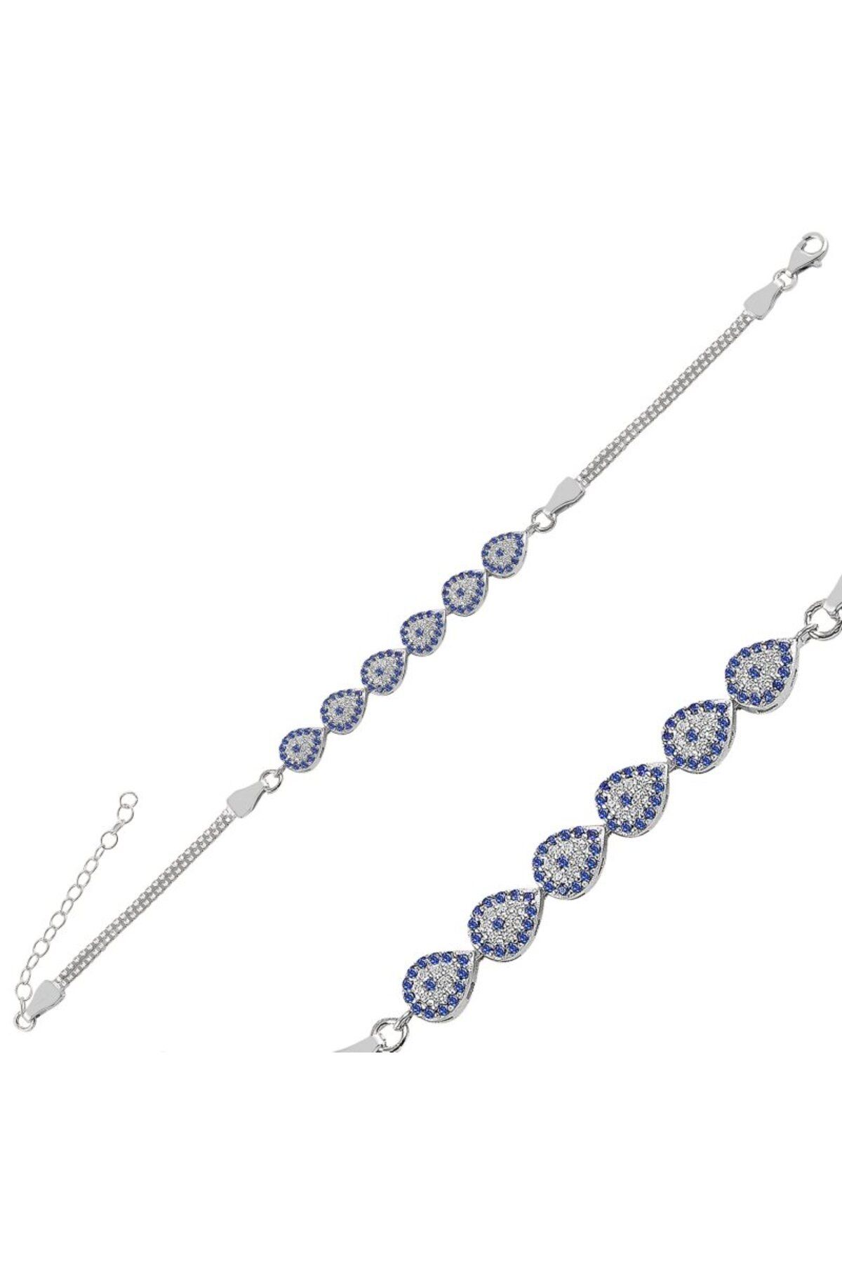 Inure Jewelry Sosyete Gözü Zirkon Taşlı Göz Küp Damla Zincirli Asansör Bileklik