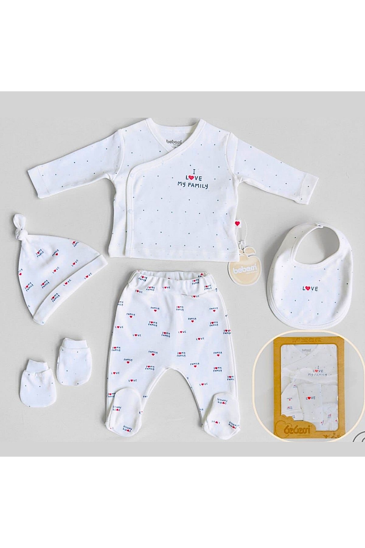 MİLAYS LİFE HOME COLLECTİON BEBESSİ KIZ 0-3 AY LOVE MY FAMILY 5Lİ SET KUTULU %100 PAMUKTAN