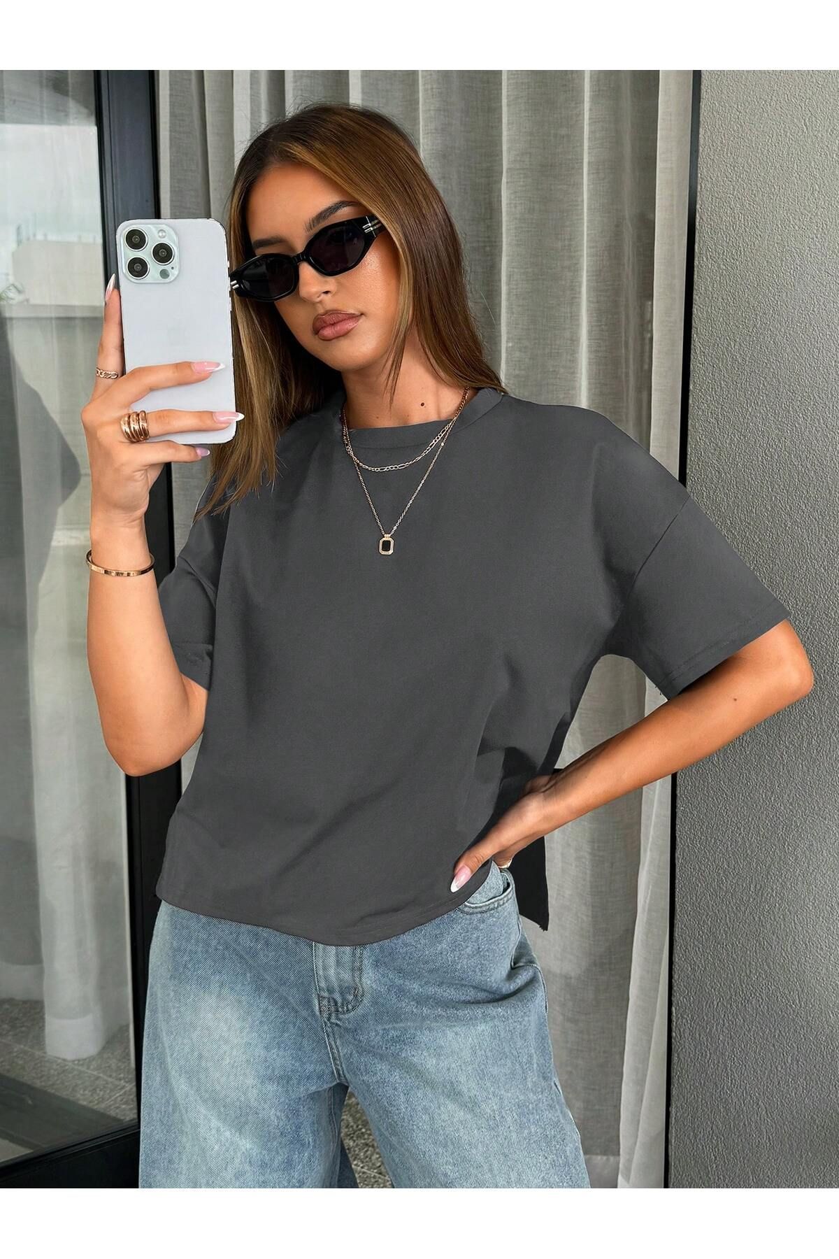Gollinger Kadın Rahat Kesim Basic Bisiklet Yaka T-shirt