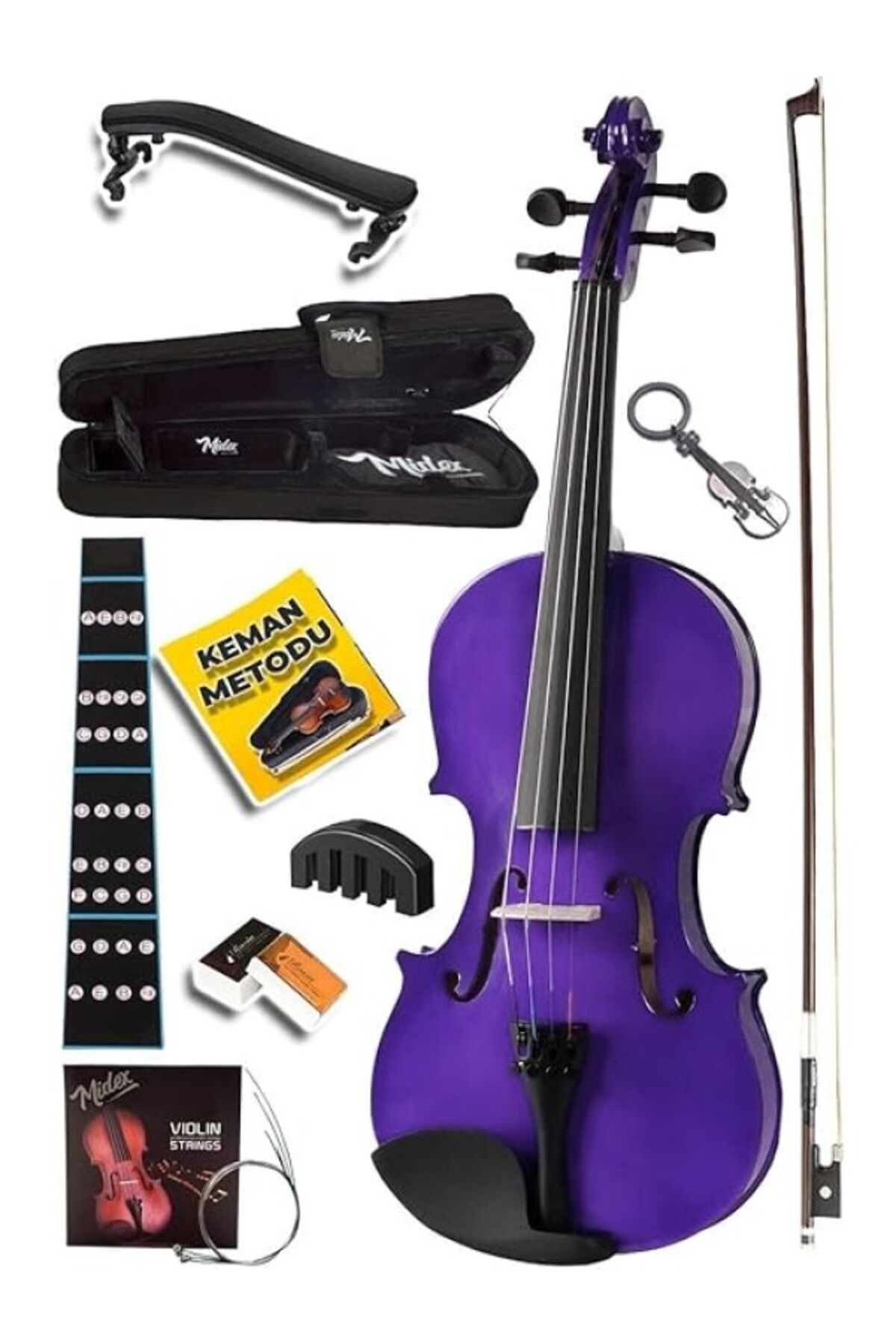 ShopZum Hga44Pu-Tys Mor 4/4 Tam Boy Keman Seti (Yastık Yedek Tel Susturucu Çanta Yay Reçine Metod)