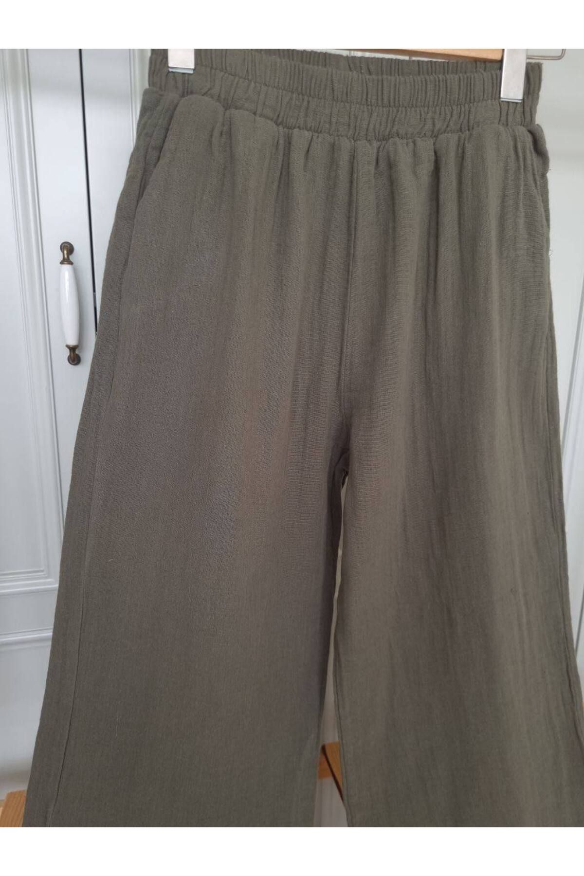 Butik Müslin Kumaş Beli Lastikli Kumaş Pantolon