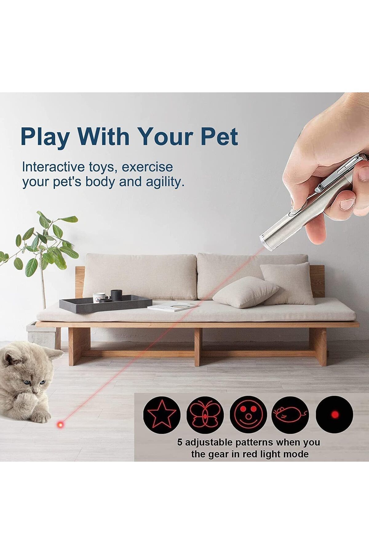 SKY TOUCH-Cat Toy, Cat Chaser Toys Interactive Chase Cat Dog Toys, 7 in 1 Multi-Pattern Long Range 3 Mo 8