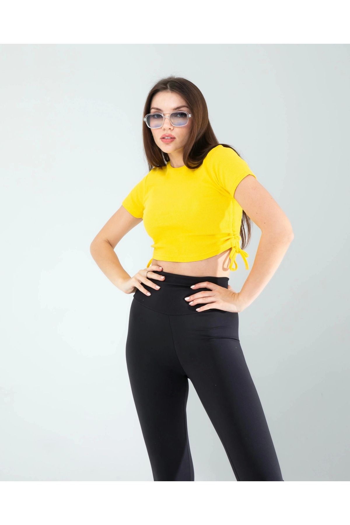 OurStyles Sarı Yandan Büzgülü Crop
