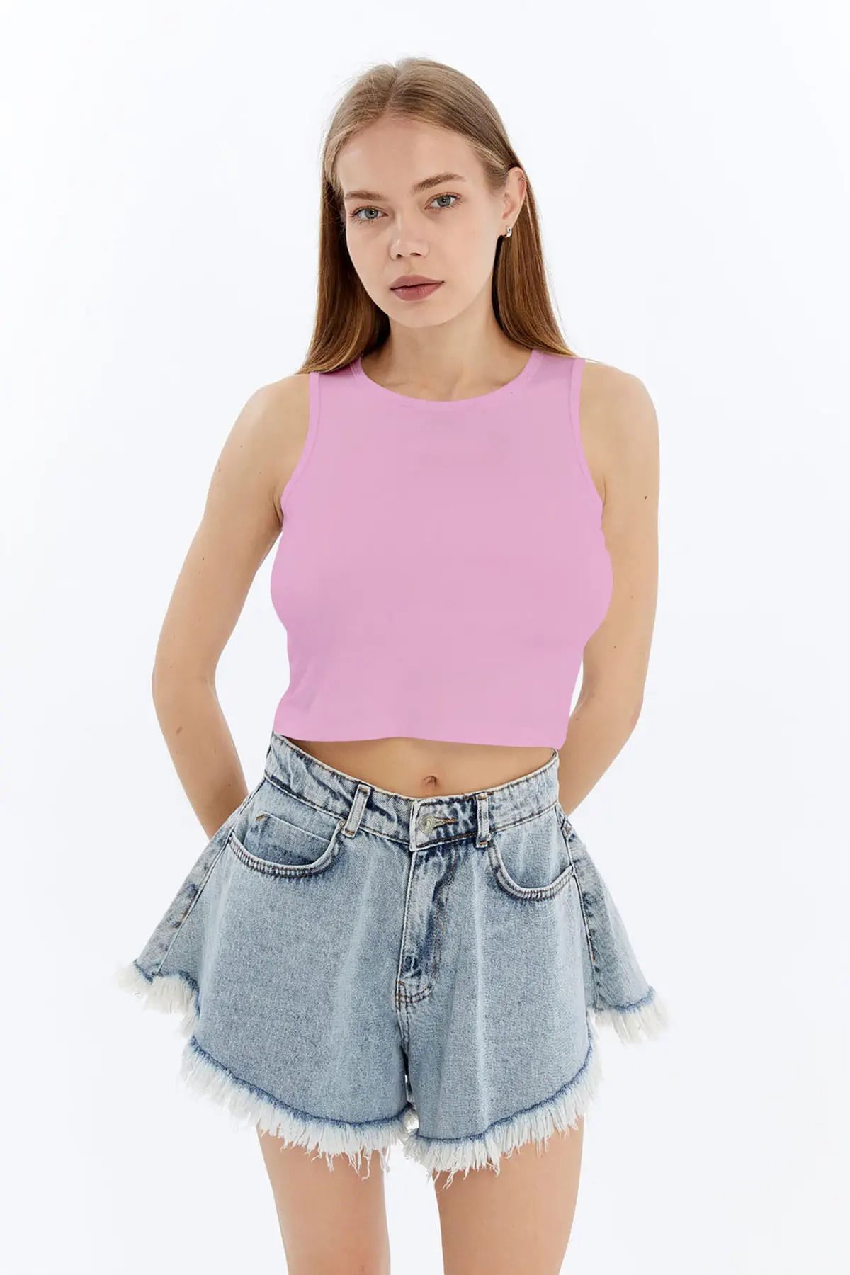 MYFORA Askılı Viskon Kadın Crop Tişört