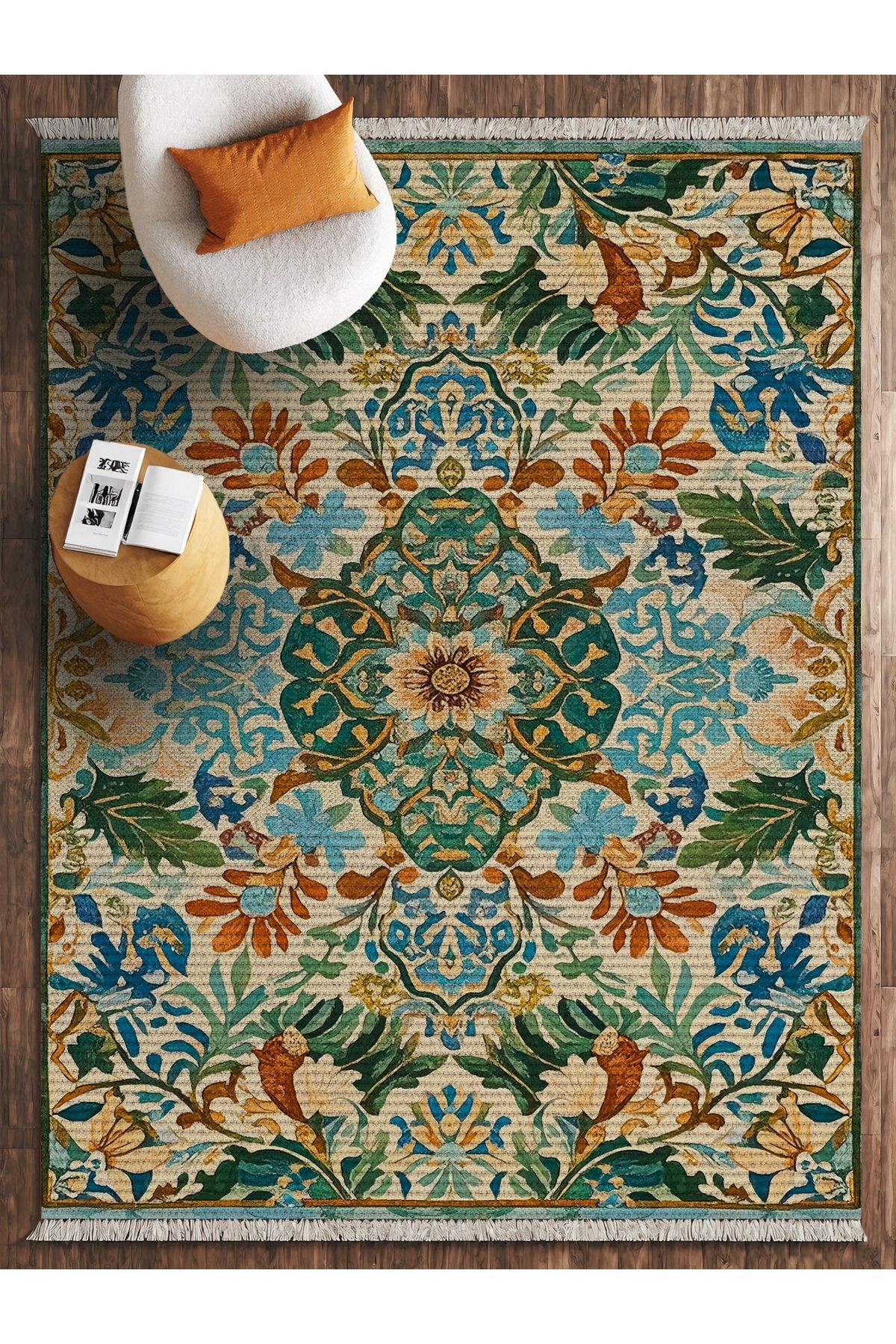 HALIZZON Klasik Saray Deseni Dijital Baskı Halı Kaymaz Tabanlı Vintage Şıklığında Salon Halısı