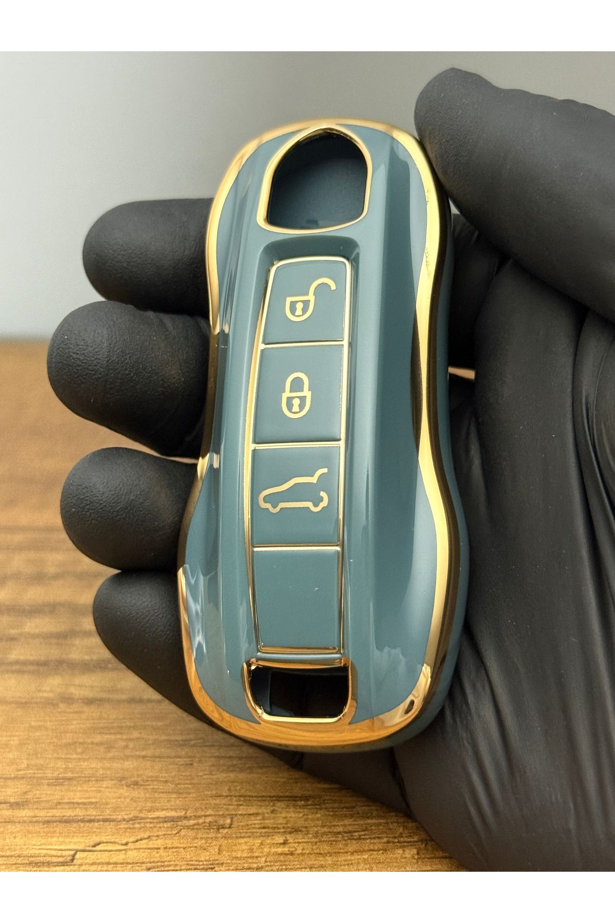 Mavi Keys Porsche Panamera, Macan, Cayenne 2017 ve Sonrası 3 Düğmeli Silikon Anahtar Koruma Kılıfı–Gri Renk