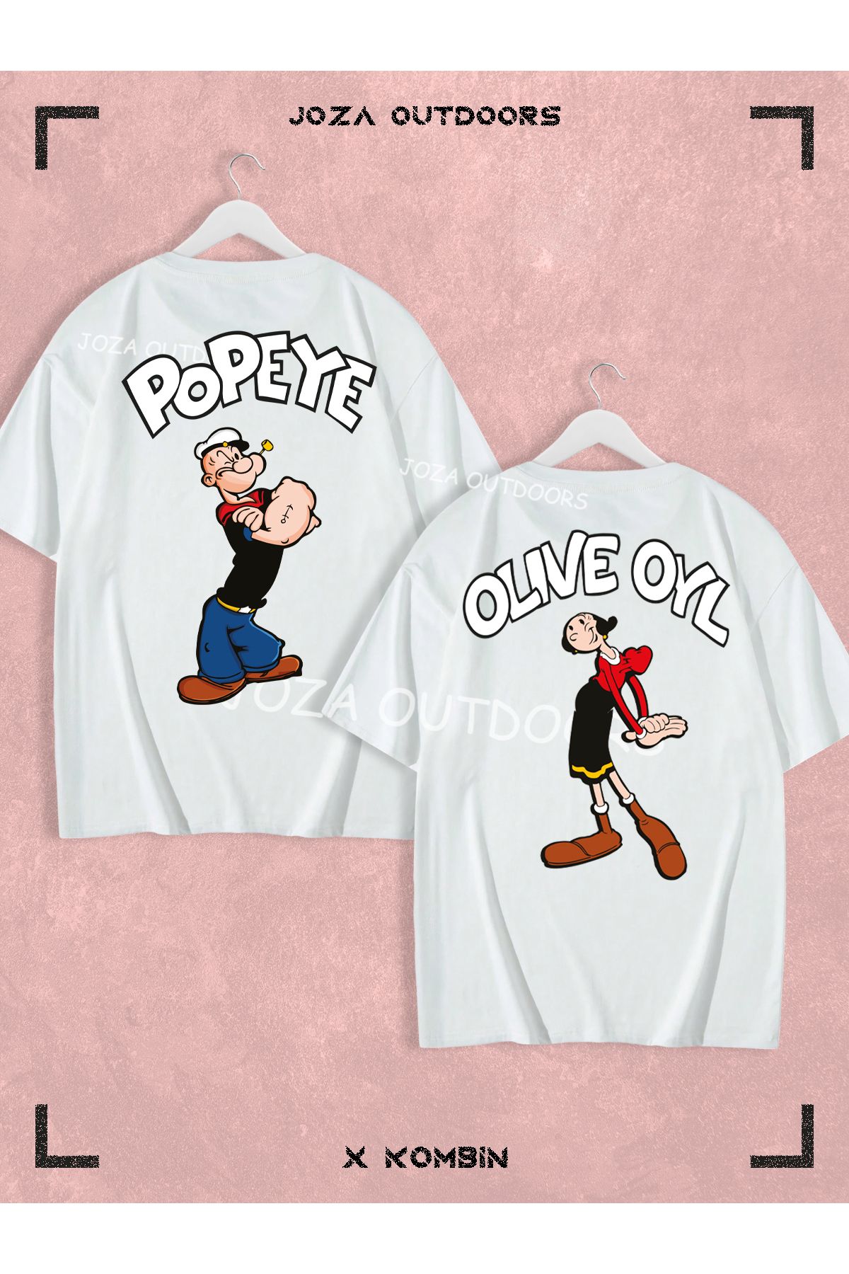 Jobia Outdoors Kadın Erkek Temel Reis Safinaz SIRT Baskılı Sevgili Çift Kombini Oversize Renkli Tshirt 2'li Takım