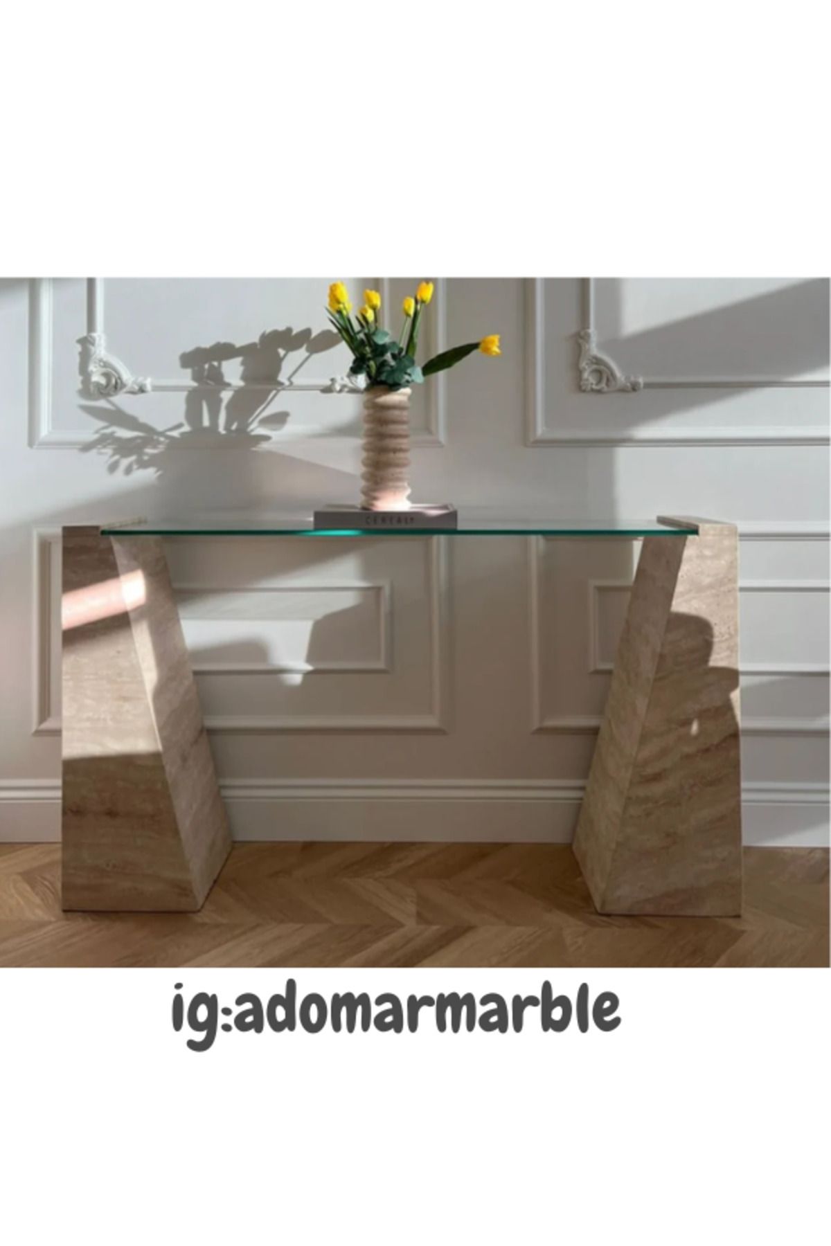 adomarmarblehandmadeandluxury ADOMAR Traverten Dresuar, Mermer Dresuar, Antre Dresuar, %100 Doğal Taş, Konsol Masası, Özel Ölçü