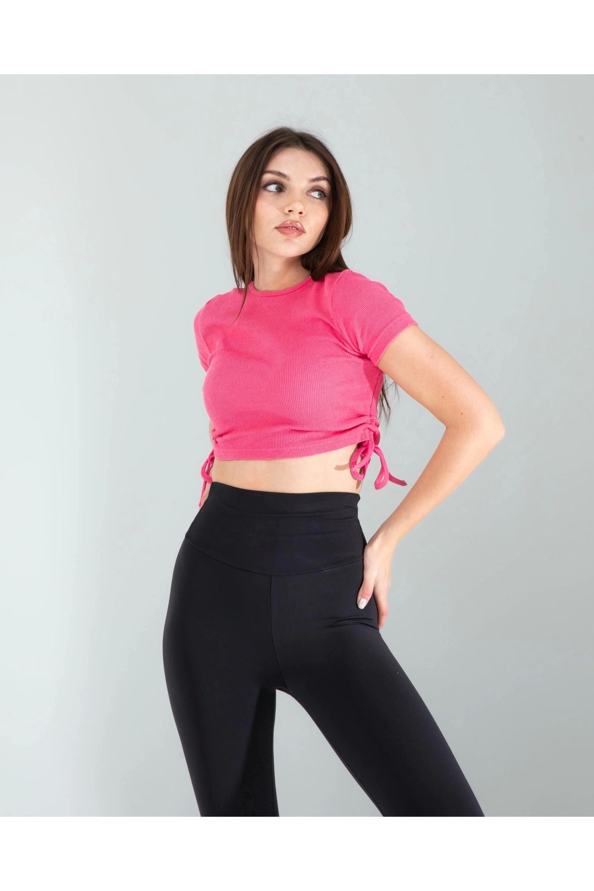 OurStyles Pembe Yandan Büzgülü Crop