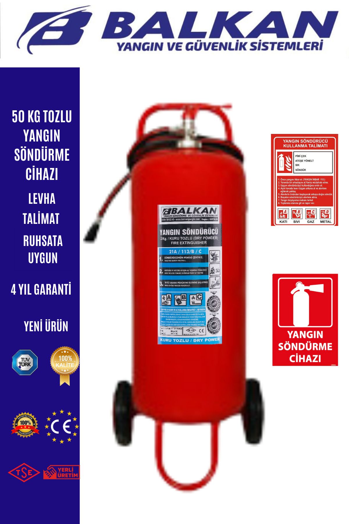 Balkan Ticaret 50 KG TOZLU YANGIN SÖNDÜRME CİHAZI RUHSATA UYGUN+TALİMAT+LEVHA