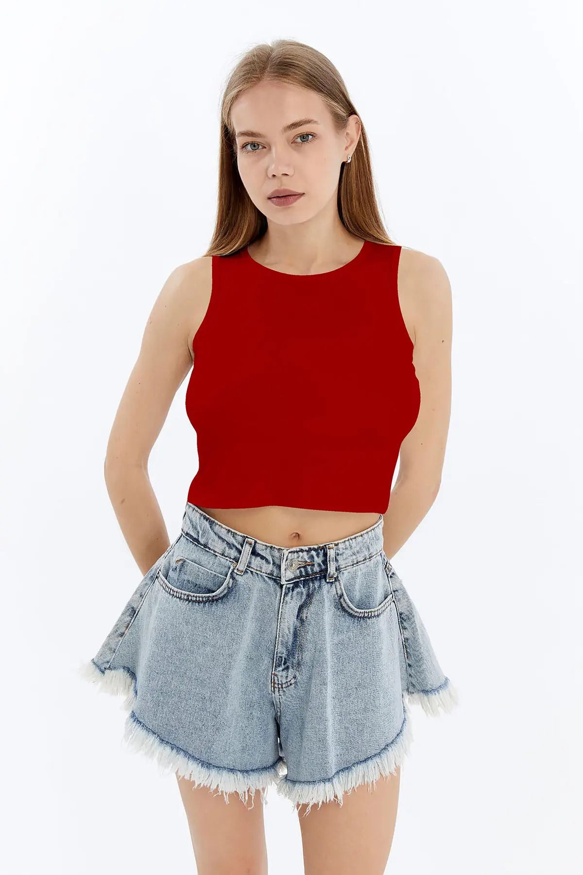 MYFORA Askılı Viskon Kadın Crop Tişört
