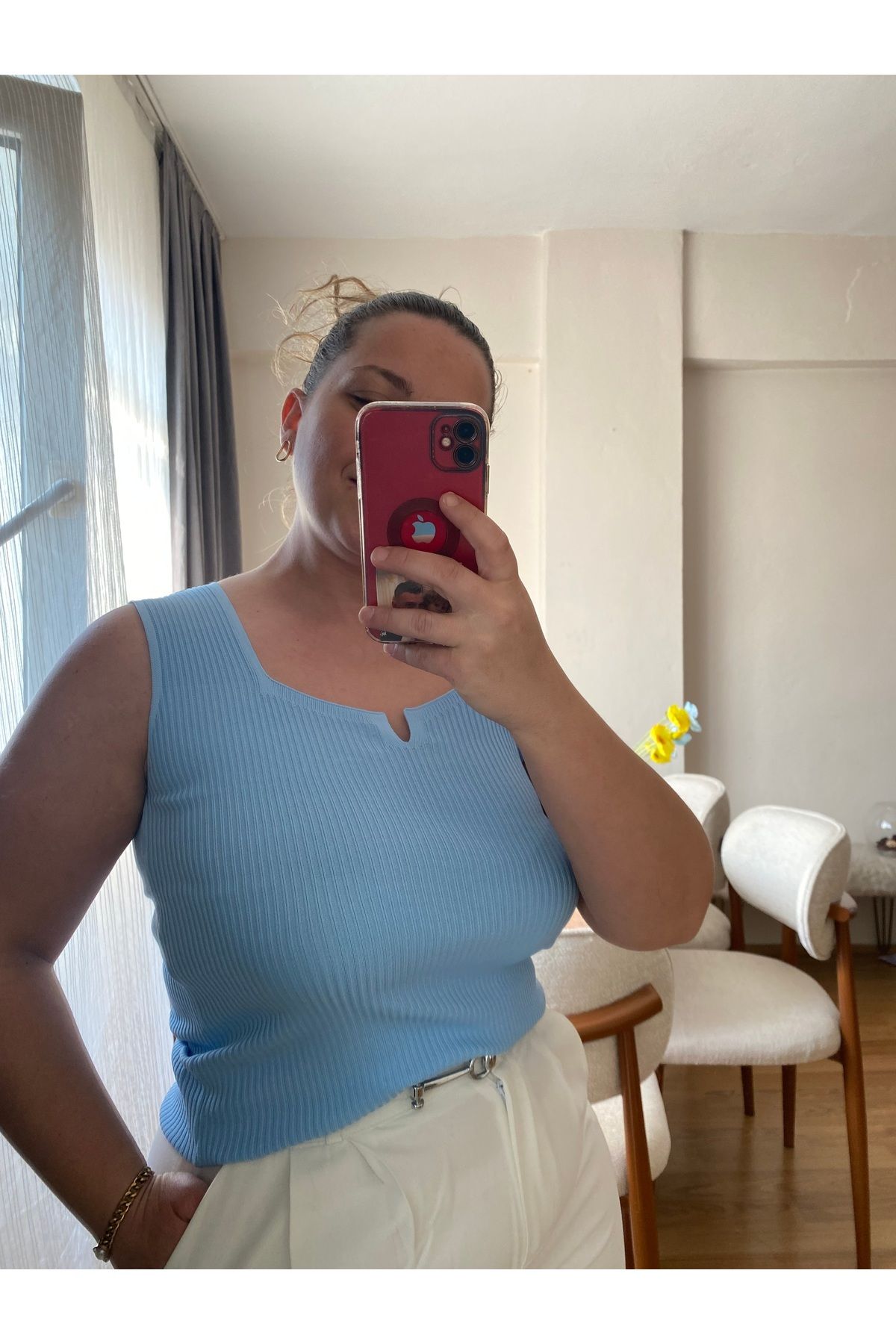 Tisya butik Kare Yaka Fitilli Kolsuz Atlet Bluz