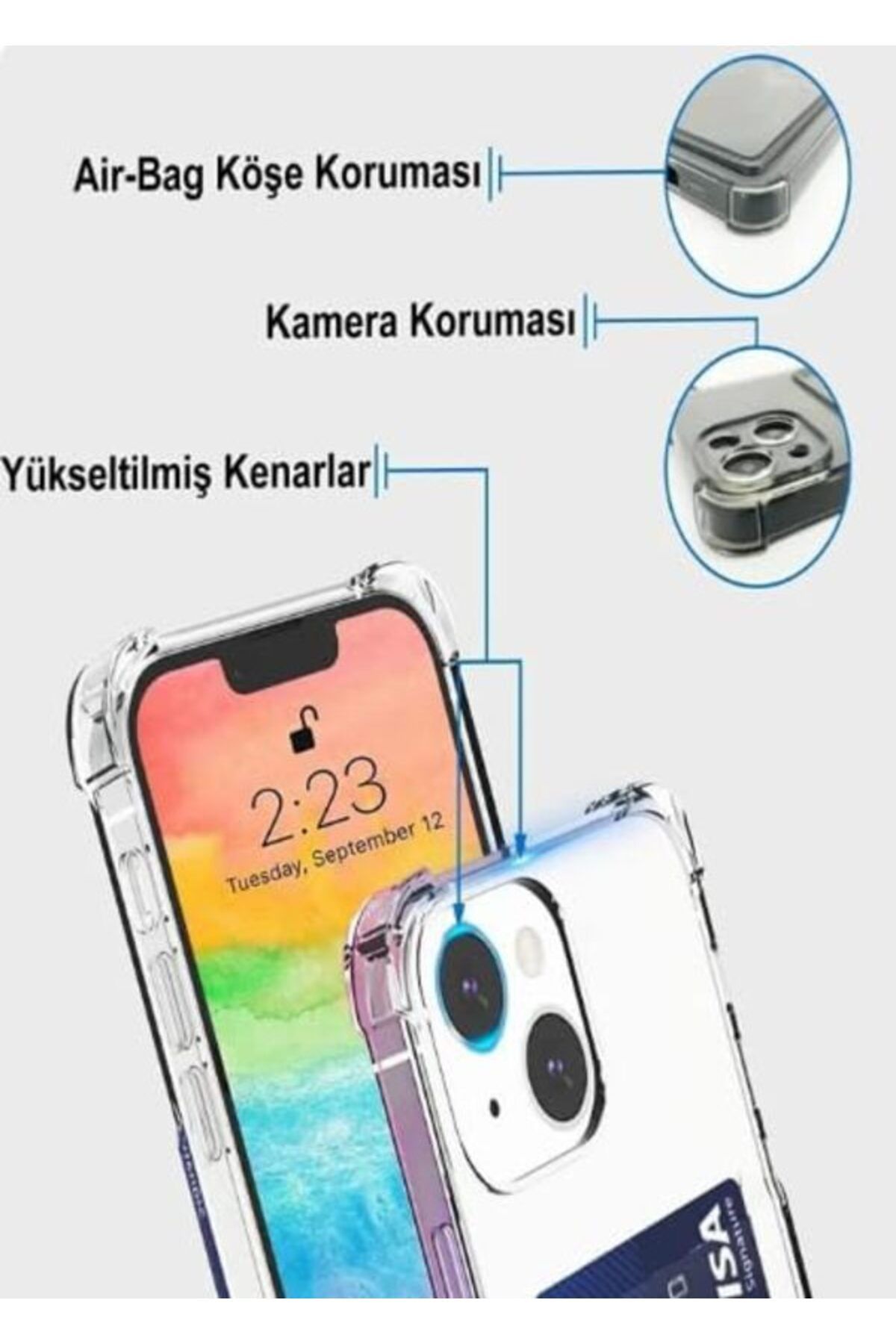 i-veys accessory KOPYA - Apple Iphone 14 Kılıf Kamera Koruma Ve Köşe Korumalı Kartlıklı Cüzdanlı Darbe Emici Kapak