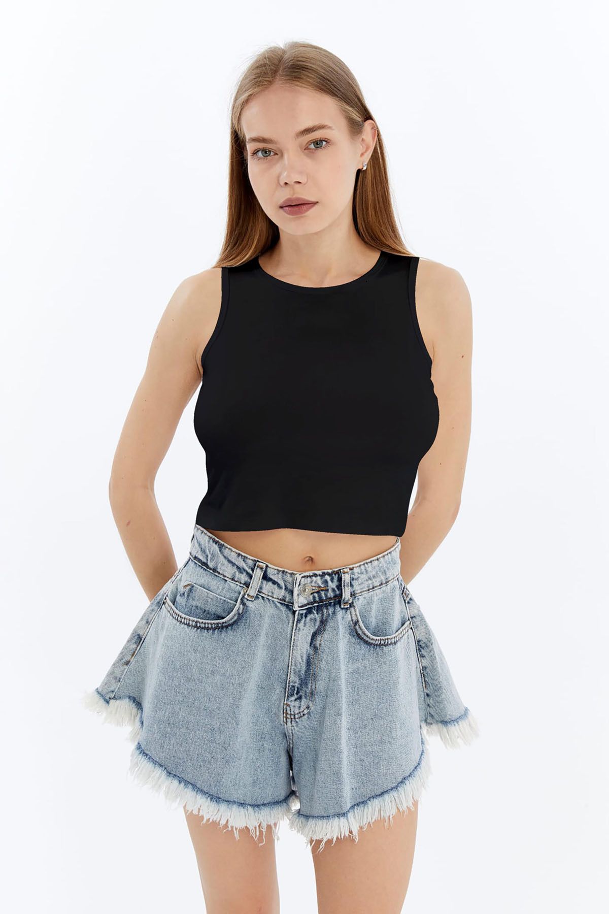 MYFORA Askılı Viskon Kadın Crop Tişört