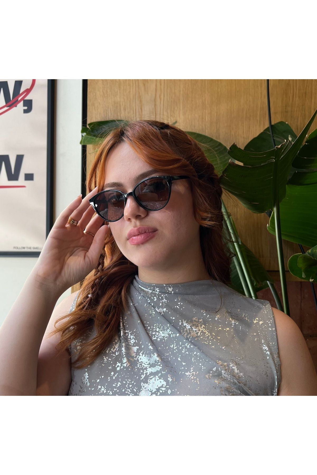 NOYZZ Laura Cat Eye İnce Siyah Çerçeve Kahverengi Cam Kadın Güneş Gözlüğü