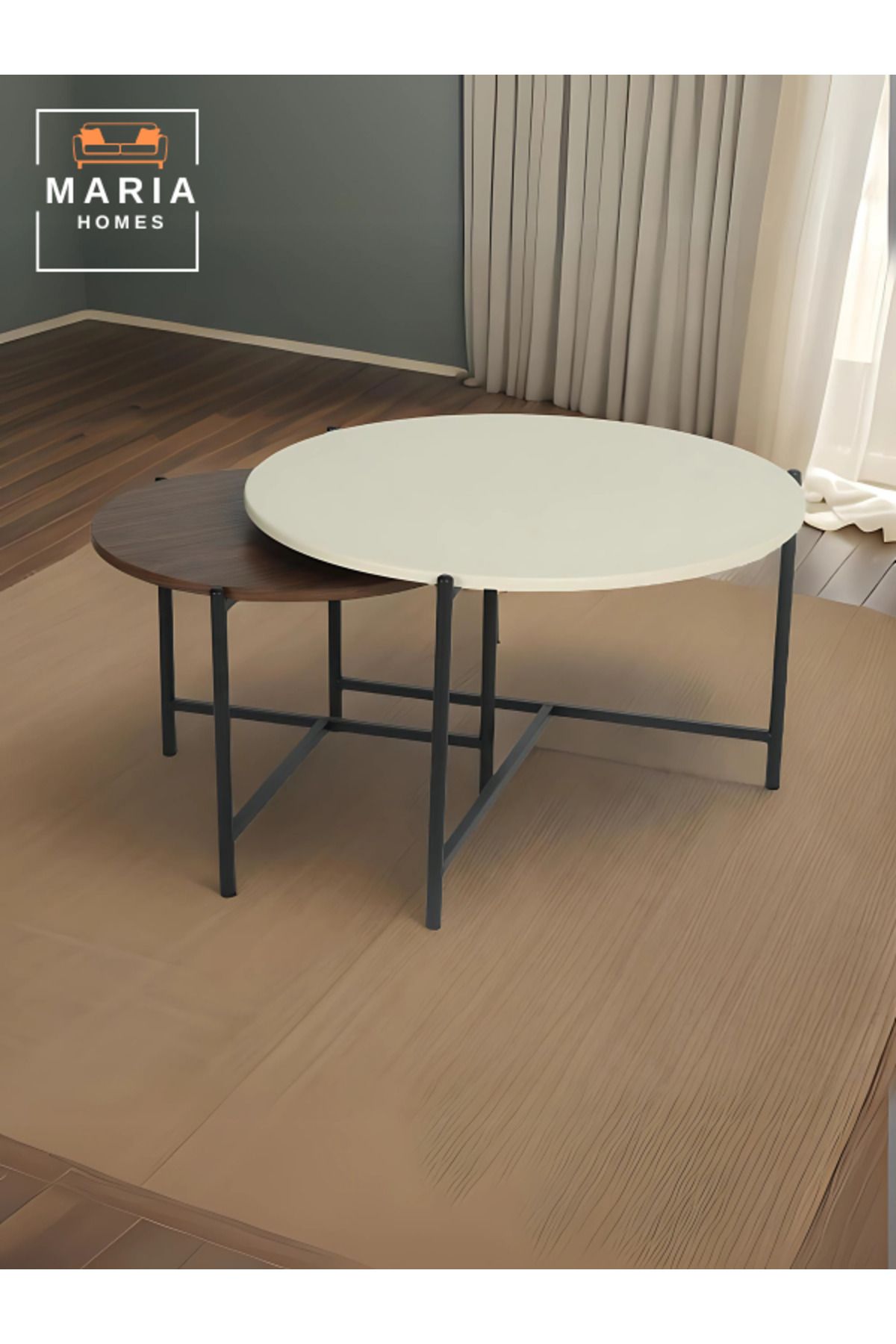 MARIA HOMES-Modern Nested Center Table with Beige and Walnut Tops 1