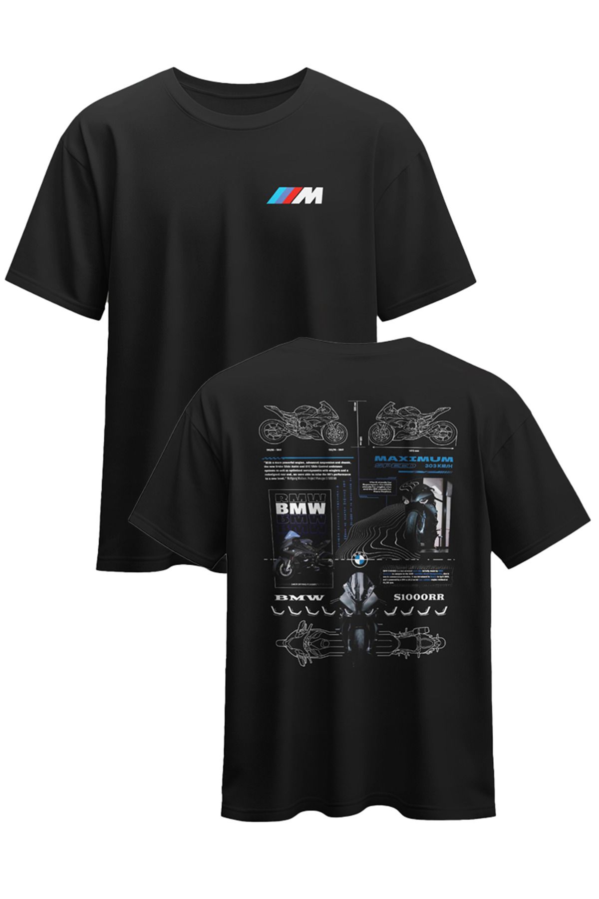 CEVİNDİ Unisex Tşört BMW S1000RR Özel Tasarım Baskılı Pamuklu Compact Penye T-shirt (OVERSİZE)