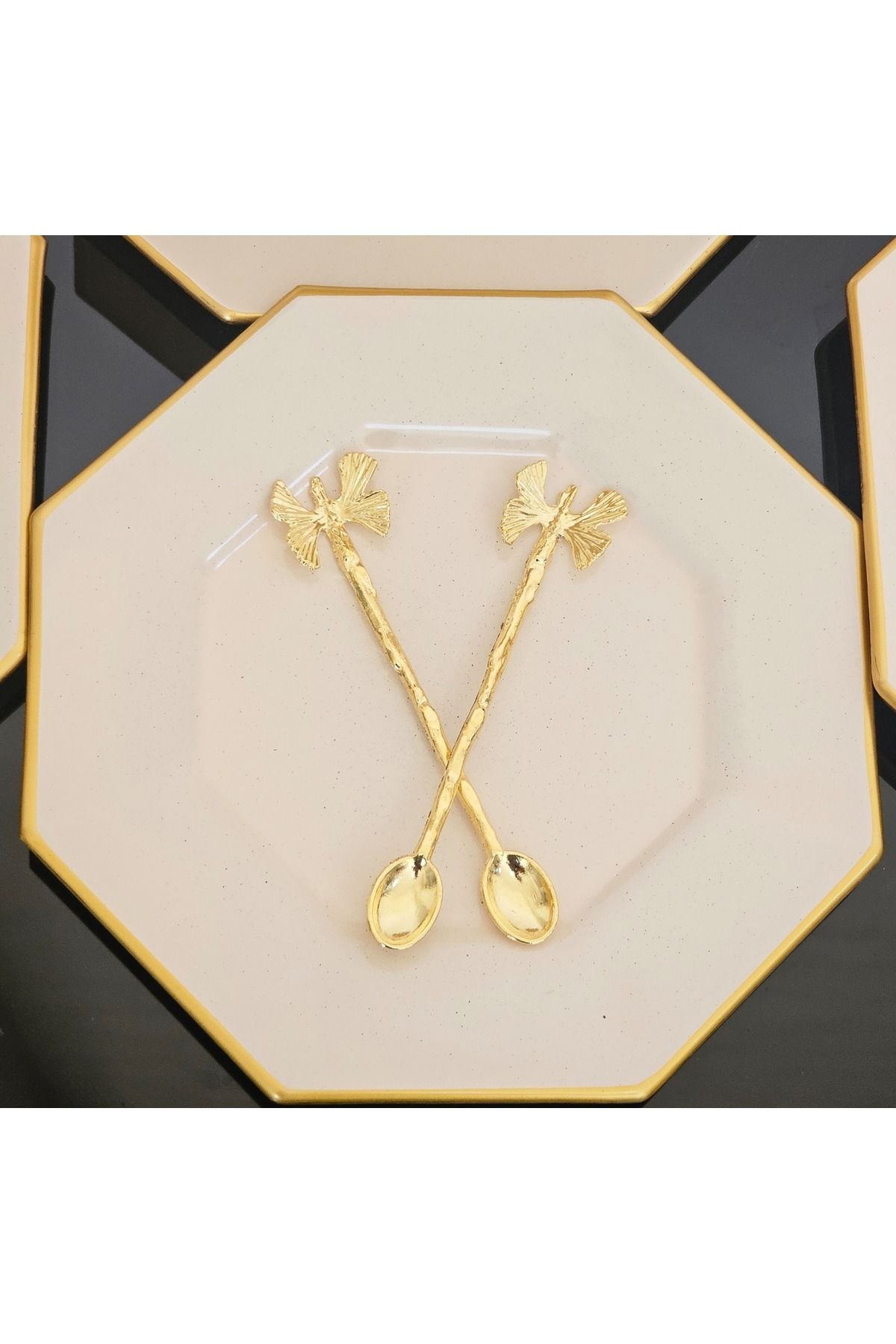 Barok 6lı pasta tabak krem gold cam