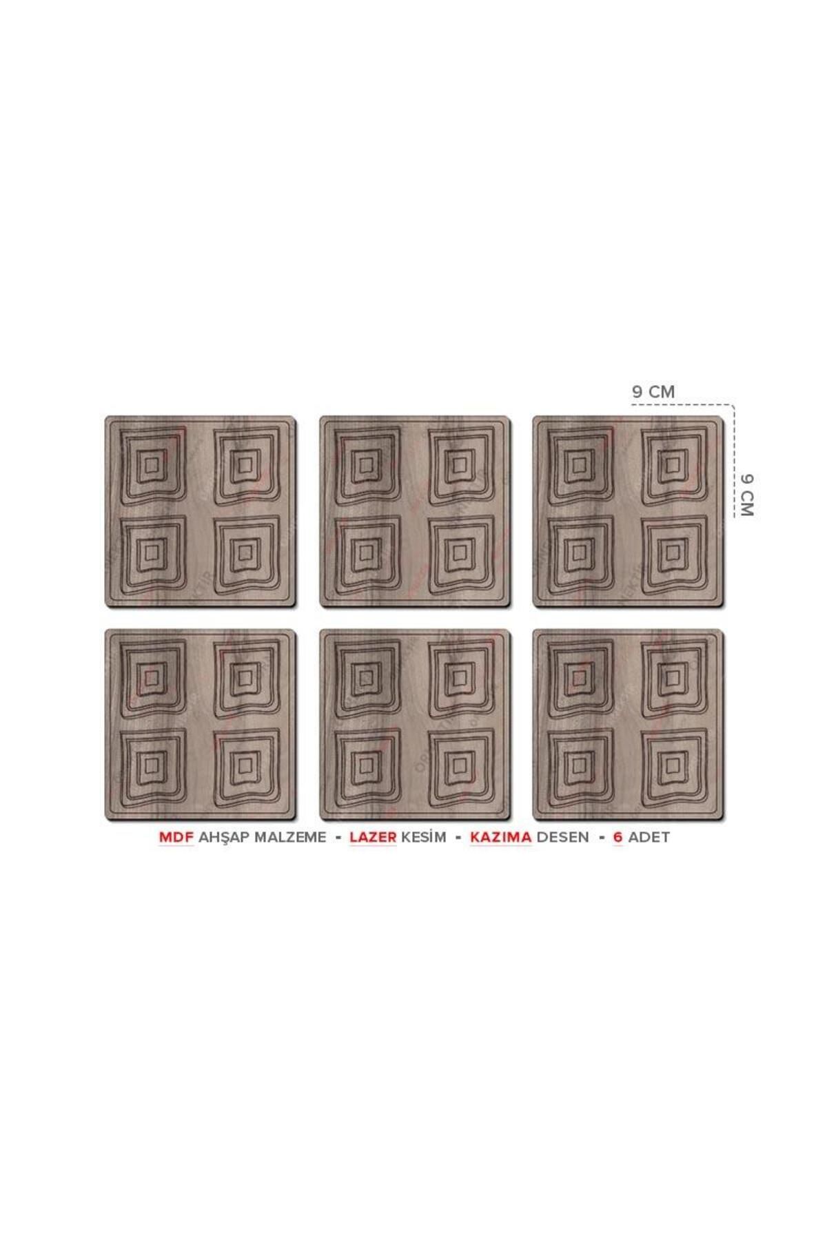 Posterya Ba01013 - Desenli Lazer Kesim Mdf Ahşap Altılı Set Bardak Altlığı (9×9cm)