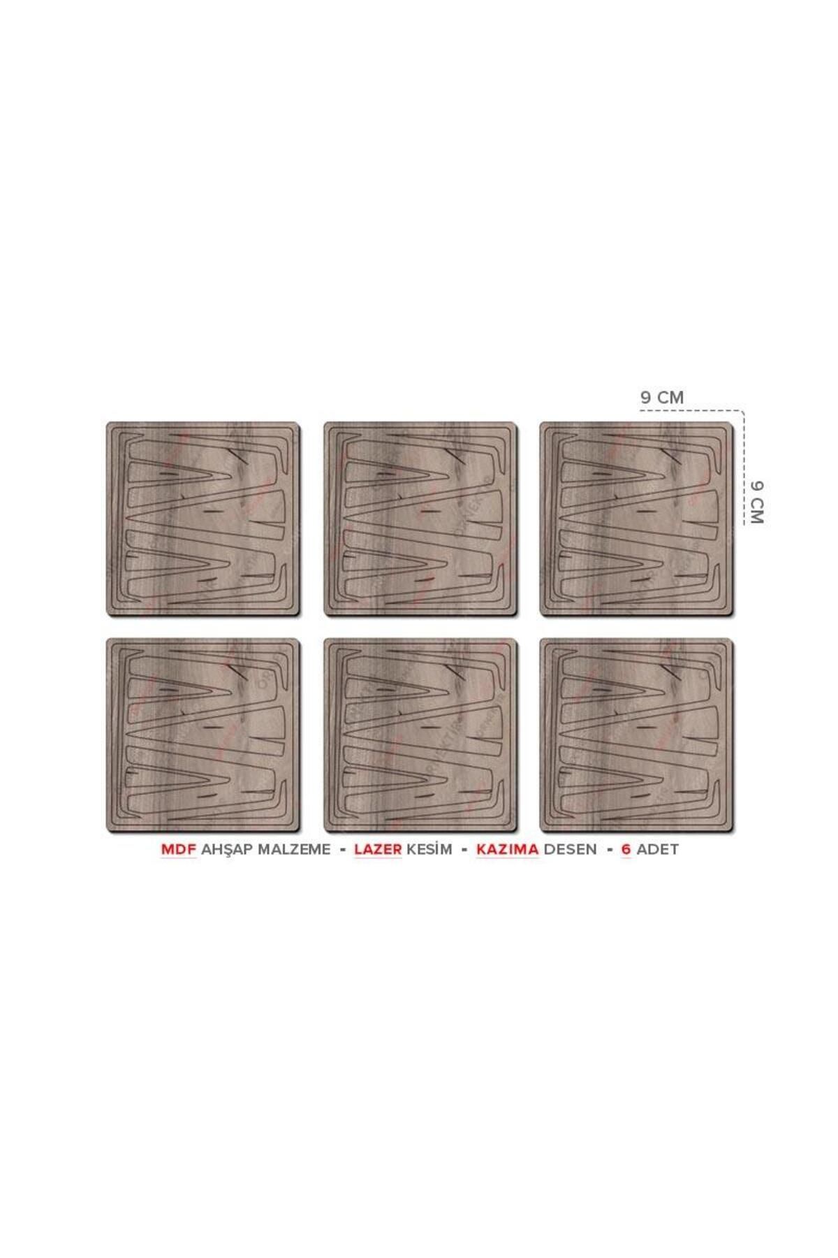 Posterya Ba01012 - Desenli Lazer Kesim Mdf Ahşap Altılı Set Bardak Altlığı (9×9cm)
